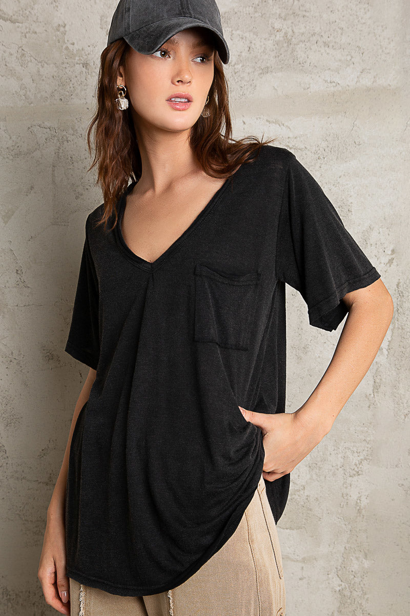 Ponce Basic Raw Hem Tee (Ash Black)