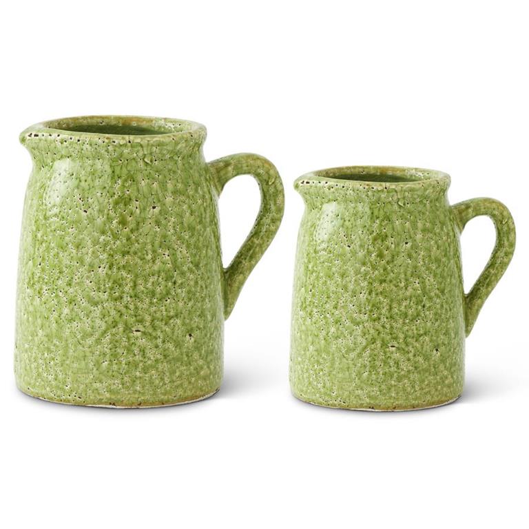 Green Terra Cotta Crackle Pitchers (Two Sizes)