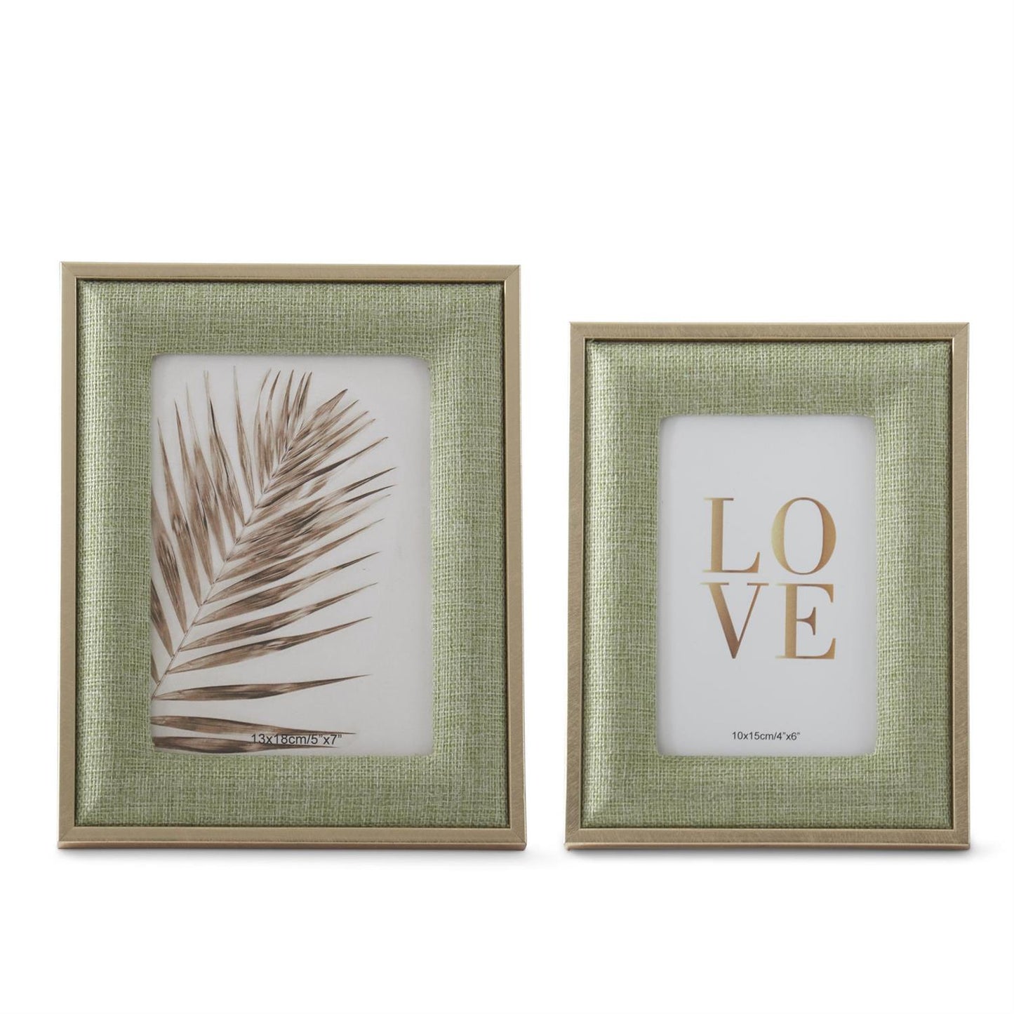 Green Linen + Gold Trim Photo Frames (Two sizes)
