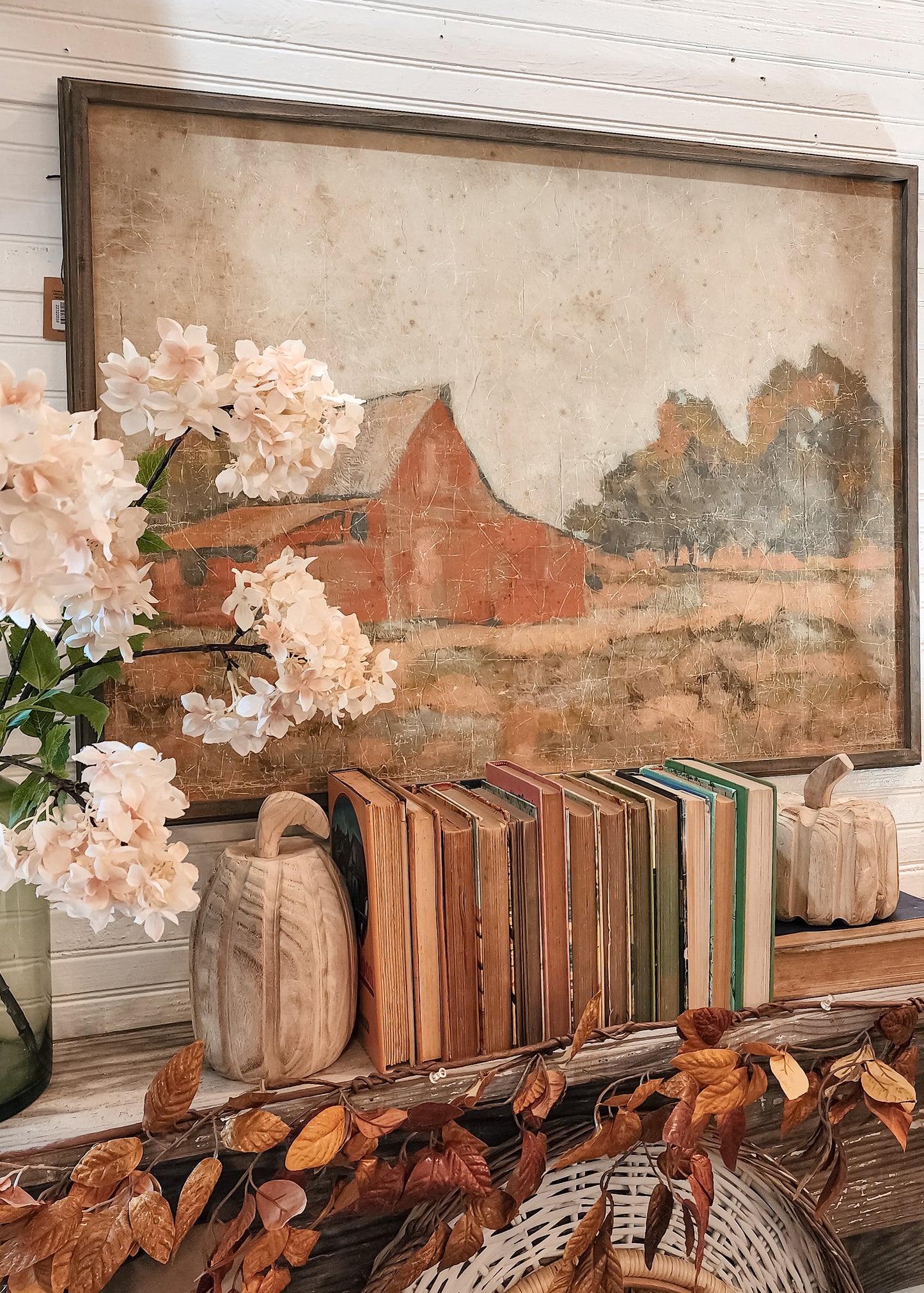 Wood Framed Barn Print with red barn