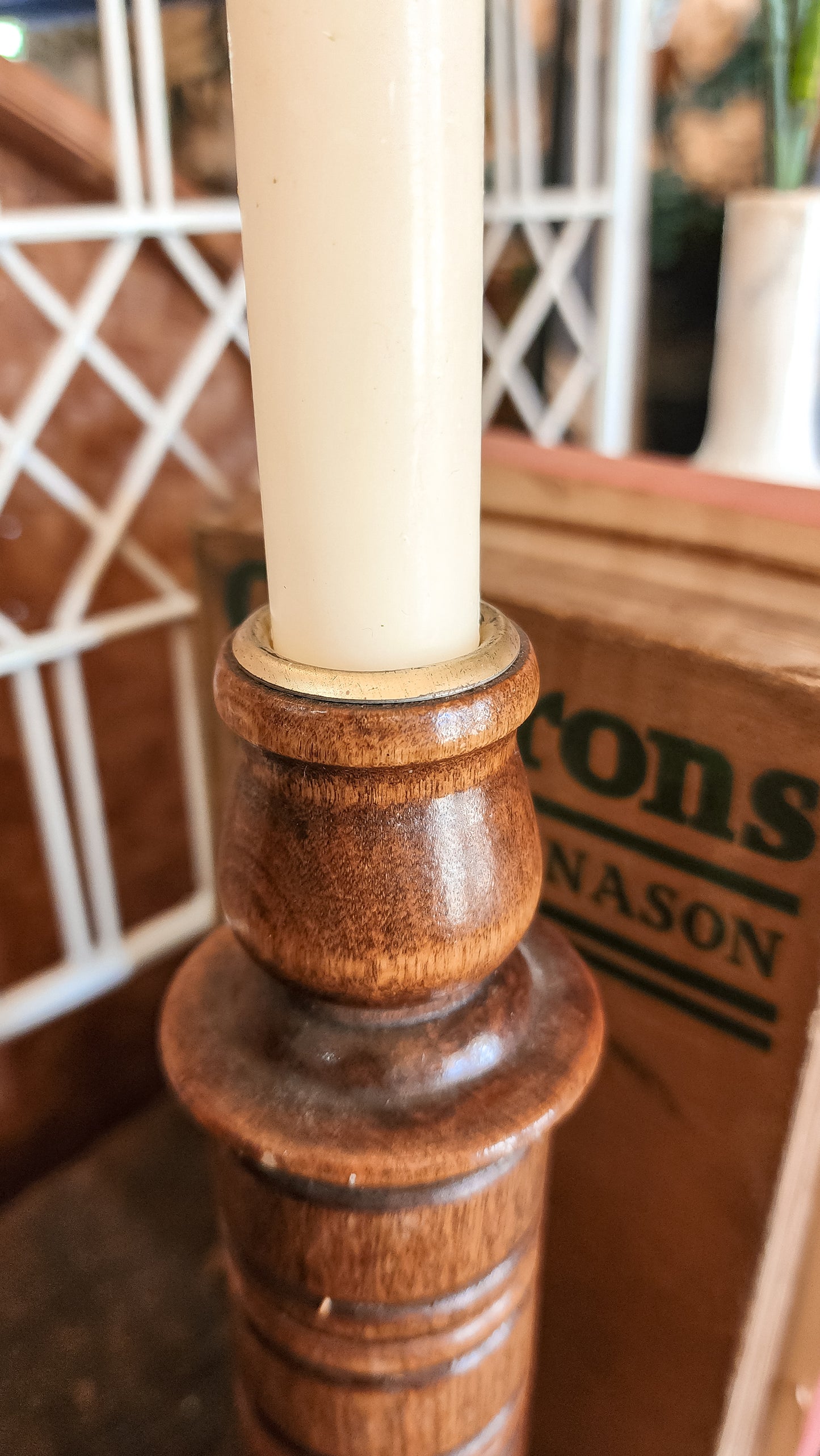 Mid Century Brown Stained Candle Stand