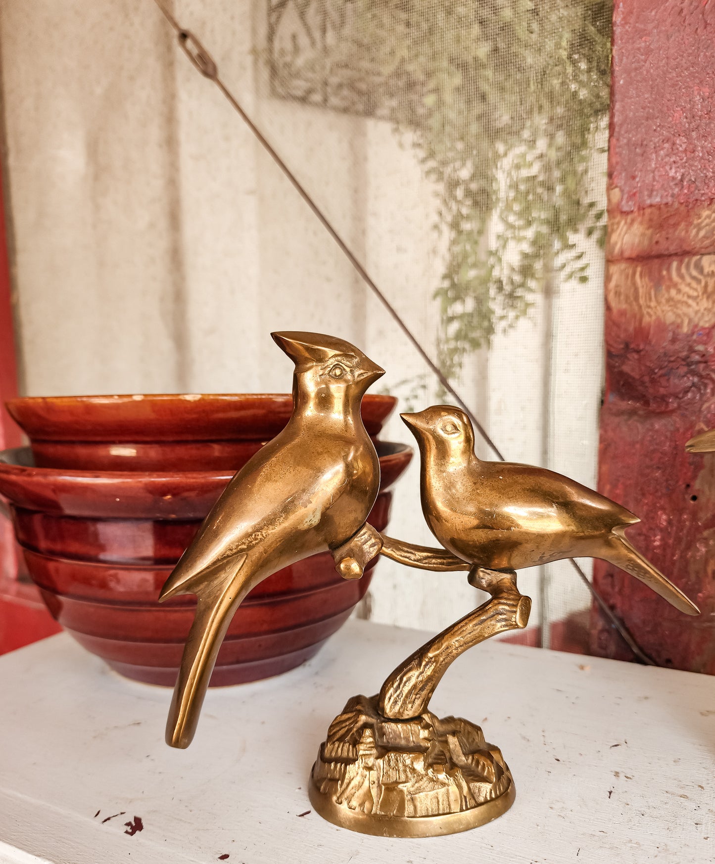 Vintage Brass Cardinals on Branch
