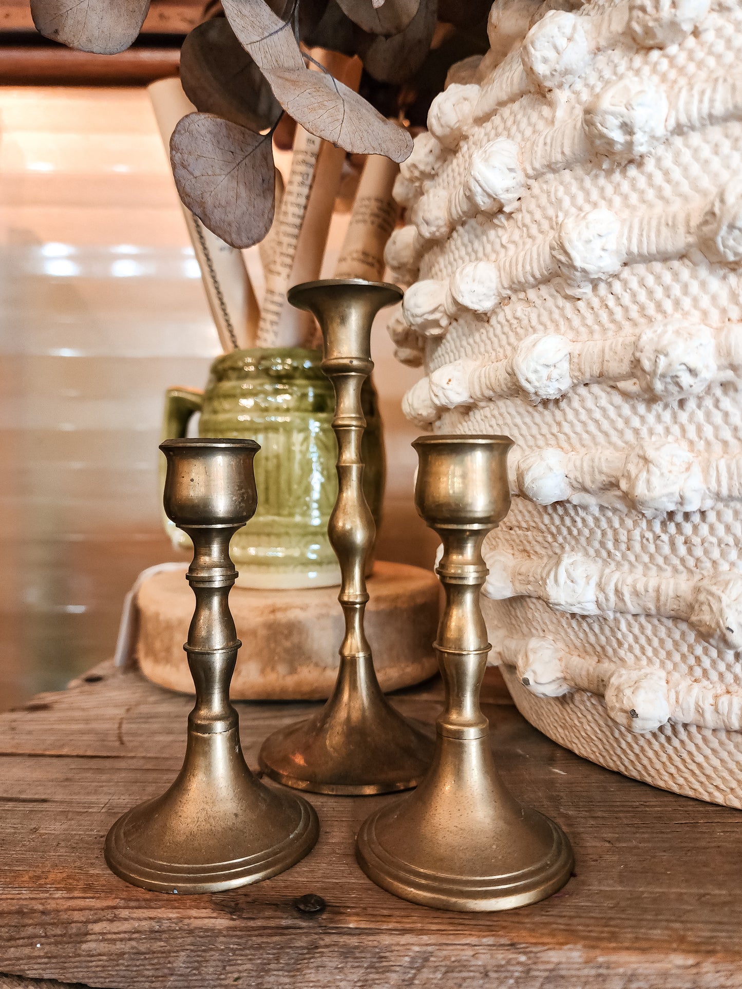 Set of 3 Brass Candle Sticks