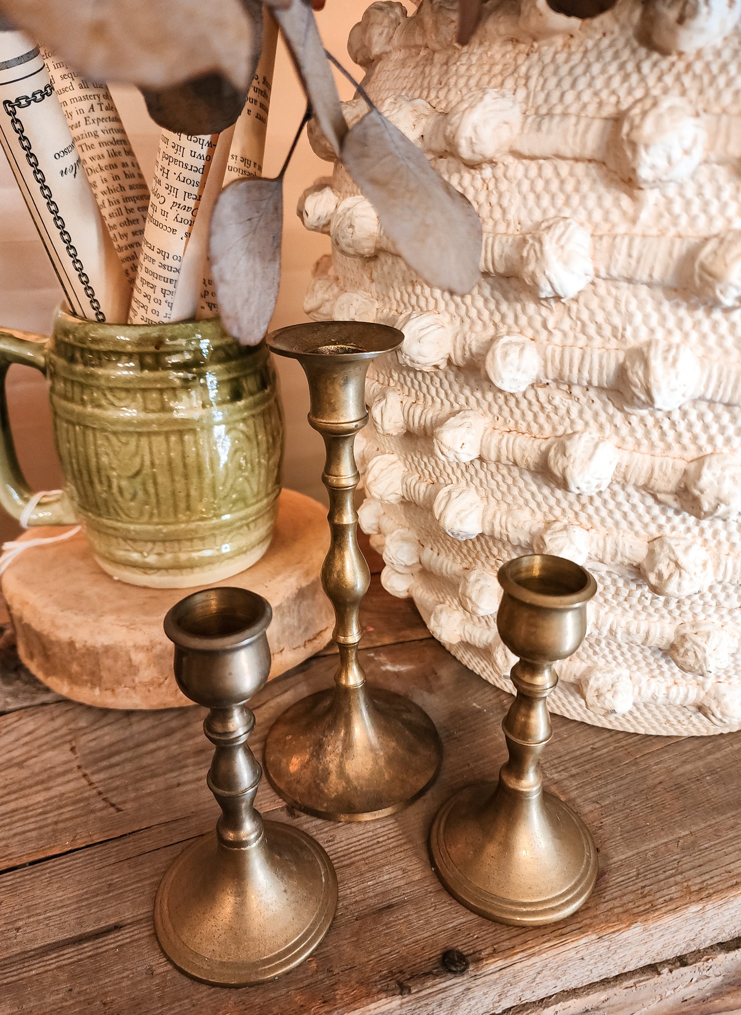 Set of 3 Brass Candle Sticks
