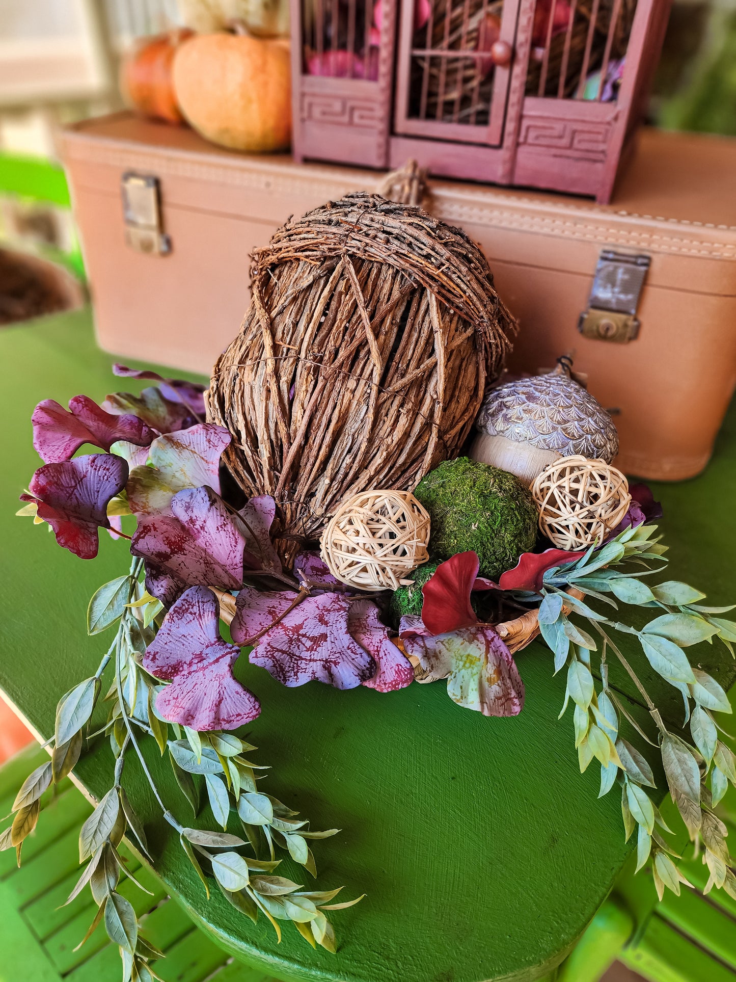 Plum Ombre Gingko Wreath (Oversized Candle Ring)