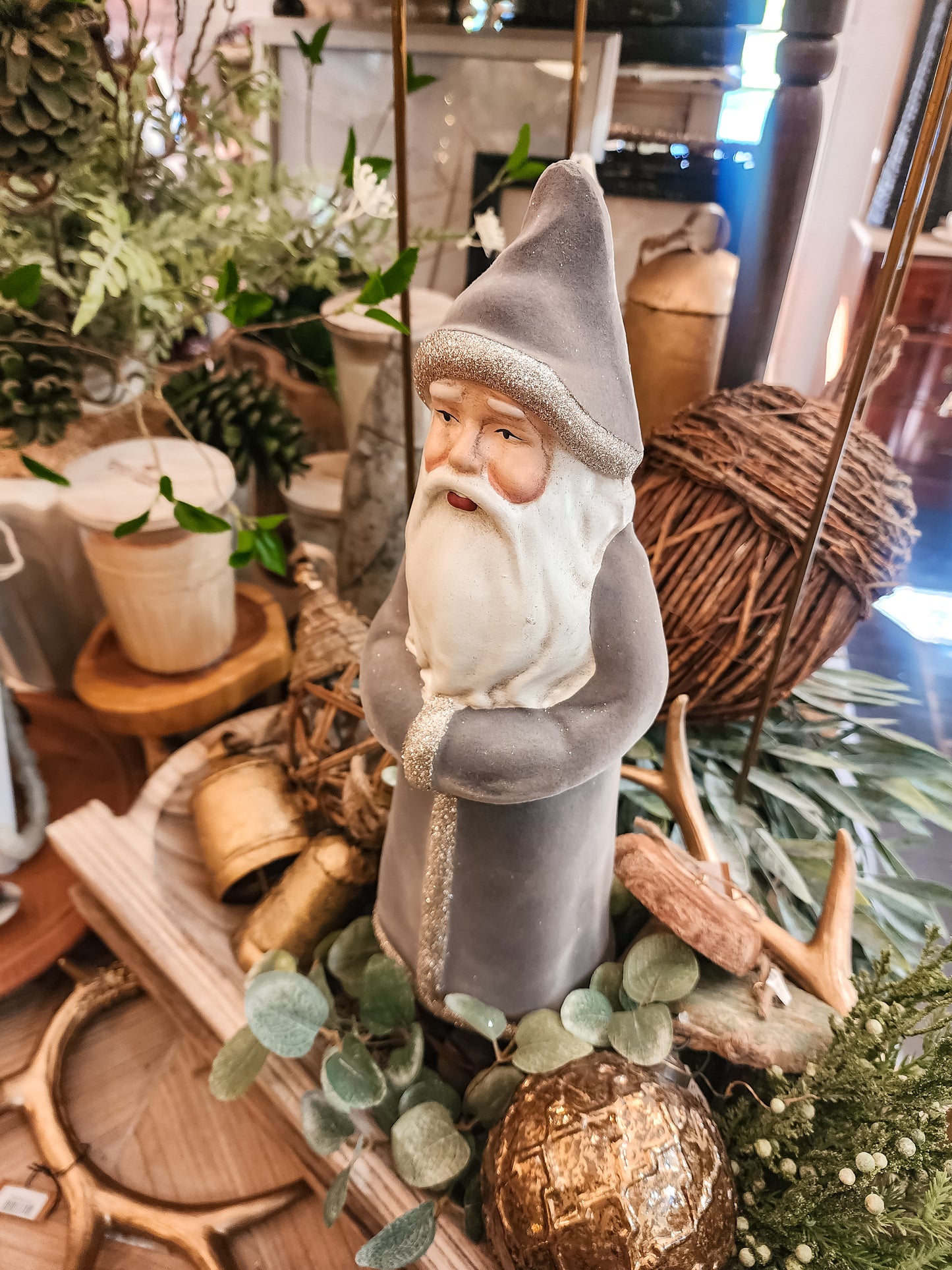 Standing Santa Flocked with Silver Glitter