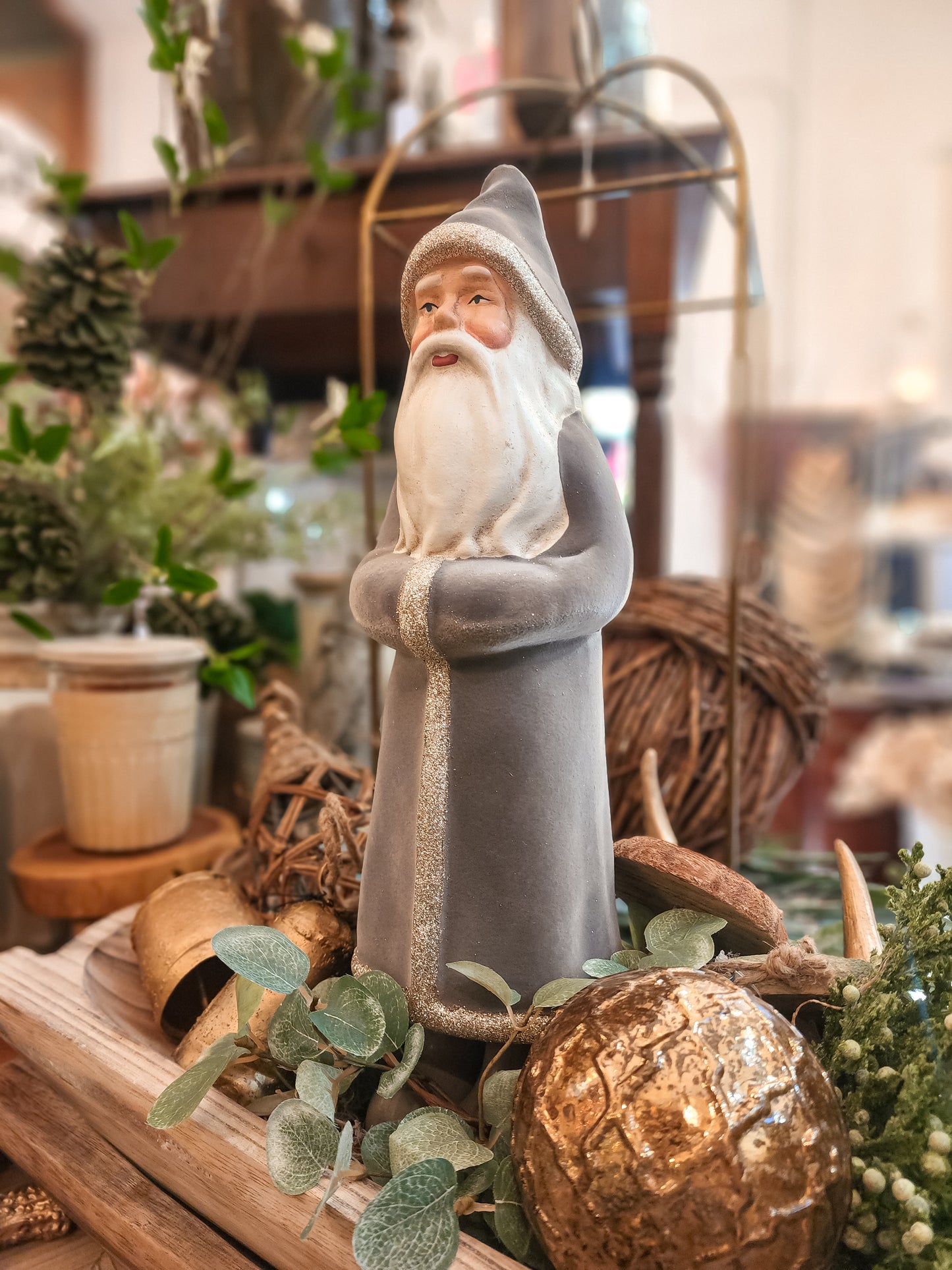Standing Santa Flocked with Silver Glitter