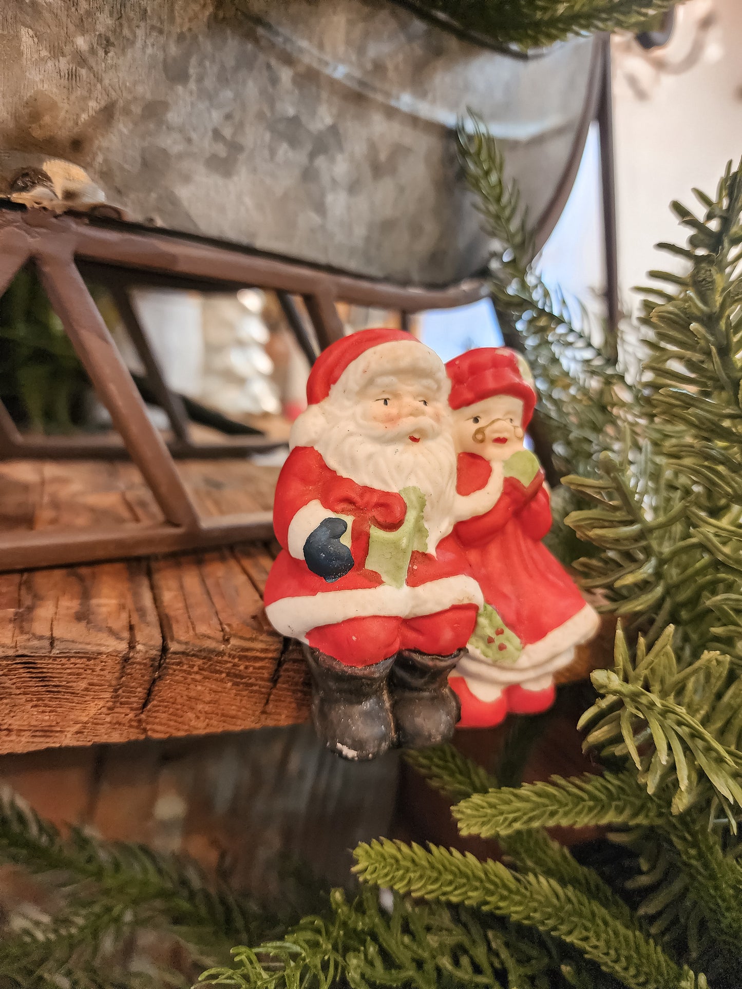 Santa and Mrs. Claus Christmas Shelf Sitters Hand Painted Ceramic