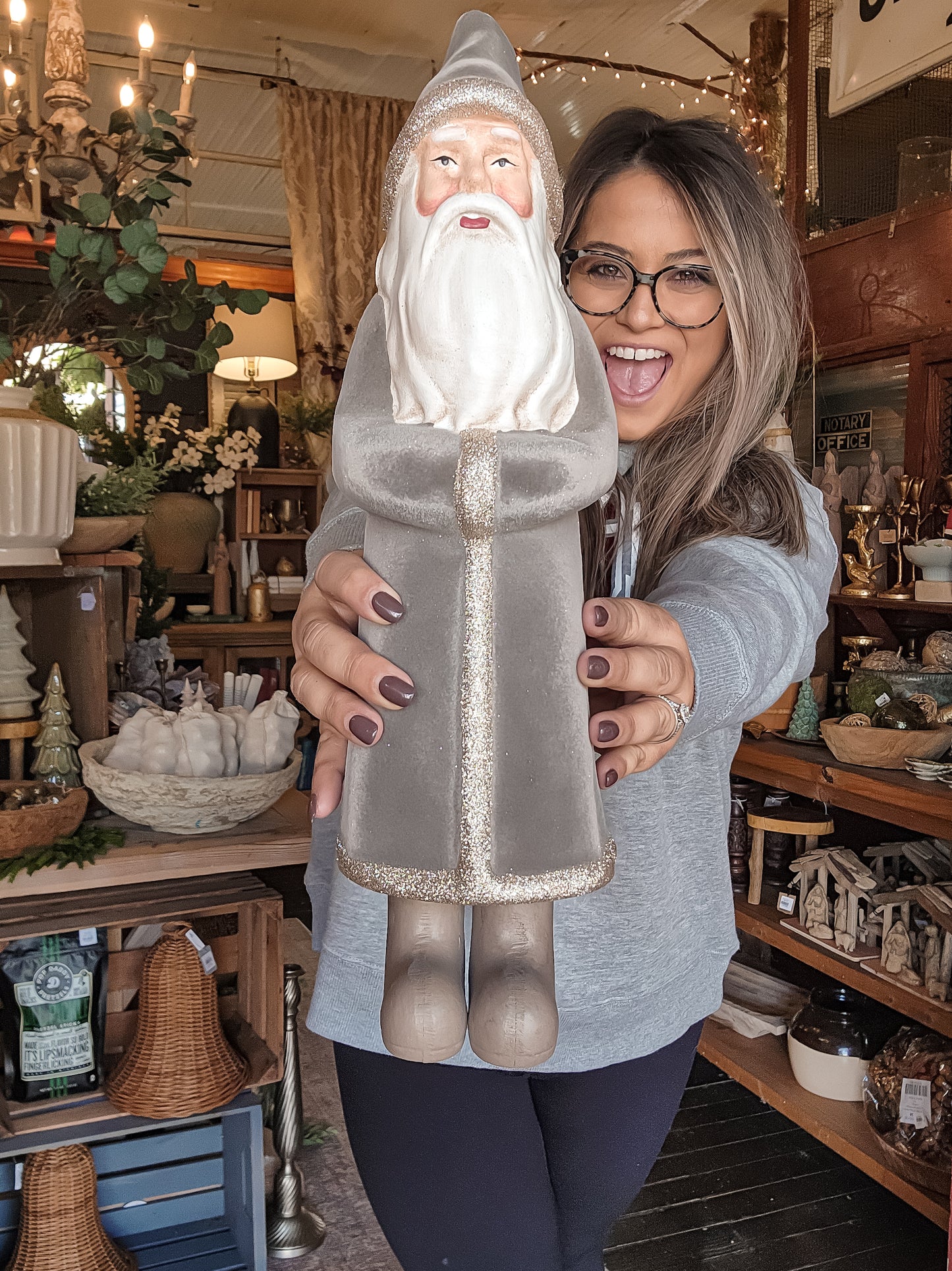 Standing Santa Flocked with Silver Glitter