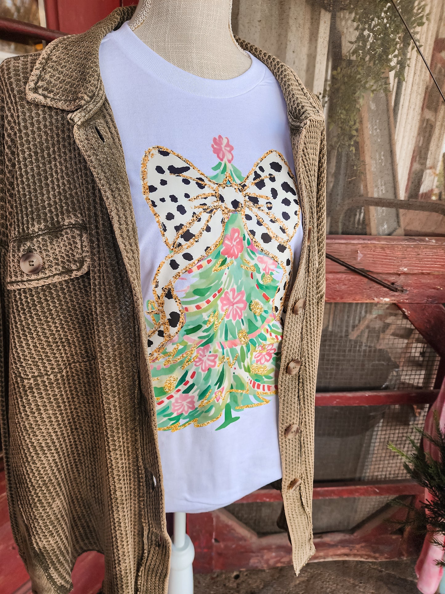 White Tee with Festive Tree