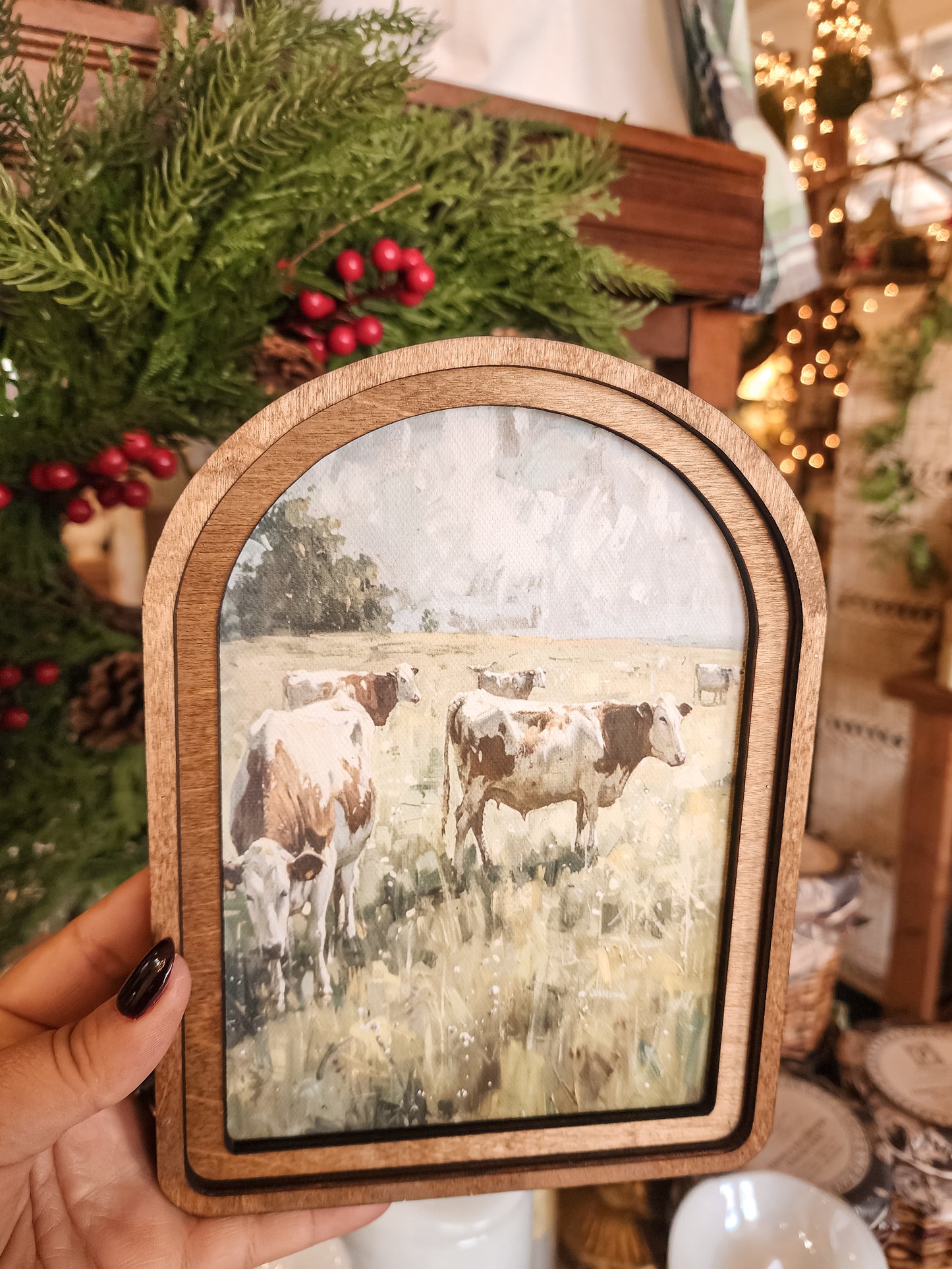 Arch Top Cows Sketch Framed Art