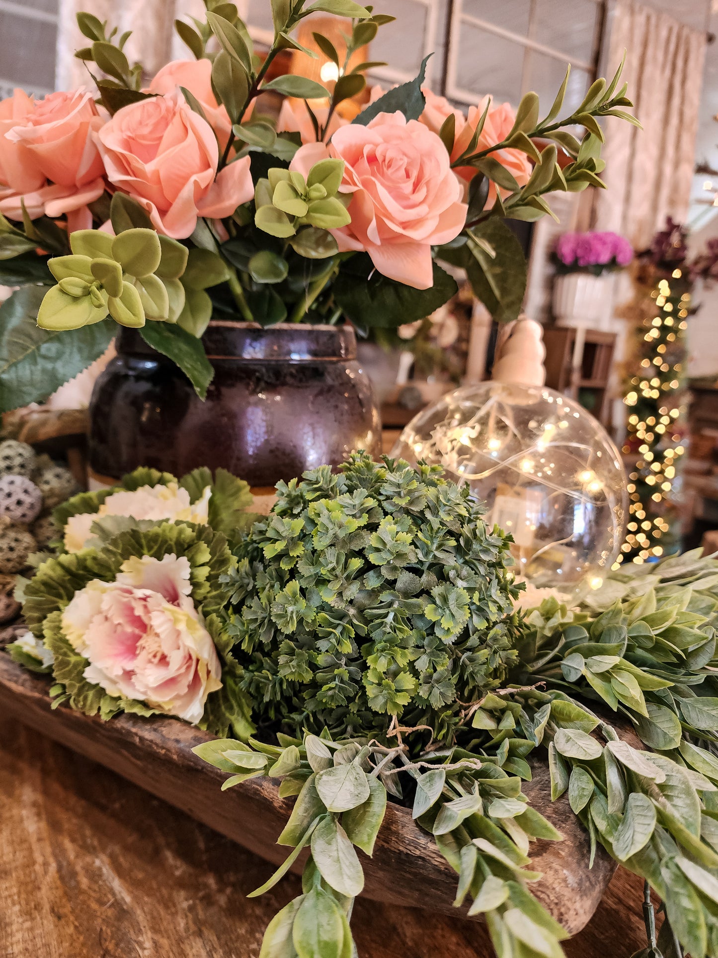 Glass and Wood LED ornaments with Dried Botanicals