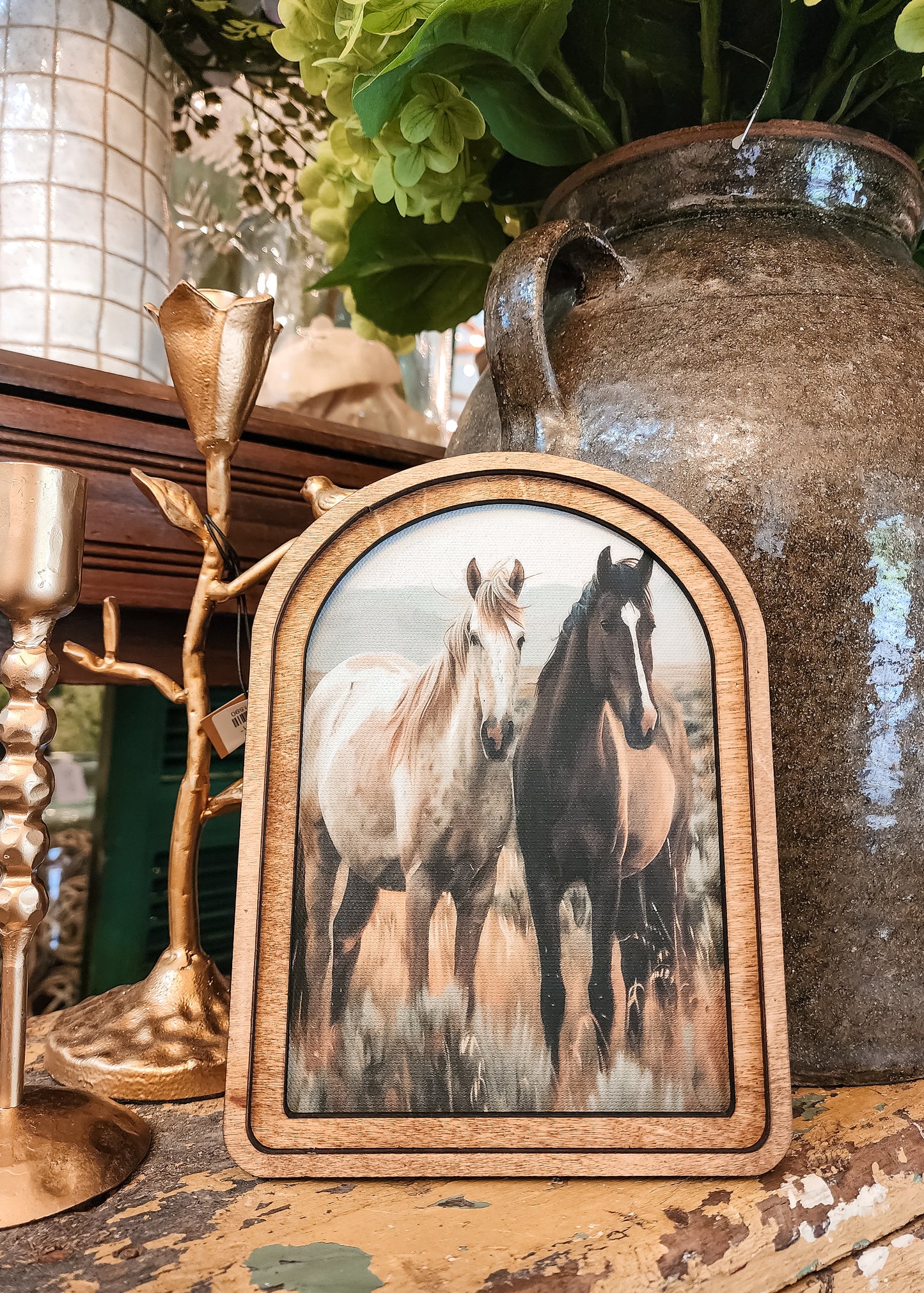 Arch Top Two Horses Framed Art