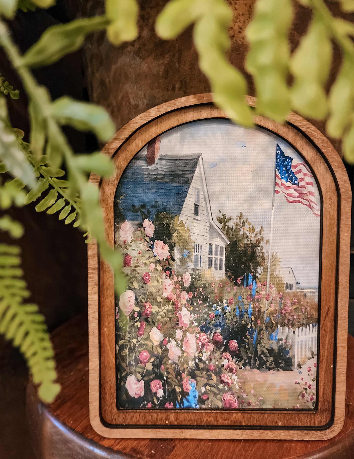 Arch Top Patriotic Beach House Framed Art