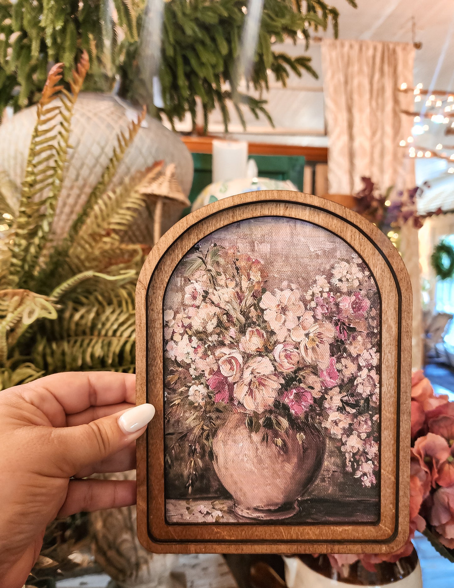 Arch Top Rustic Floral Vase Framed Art