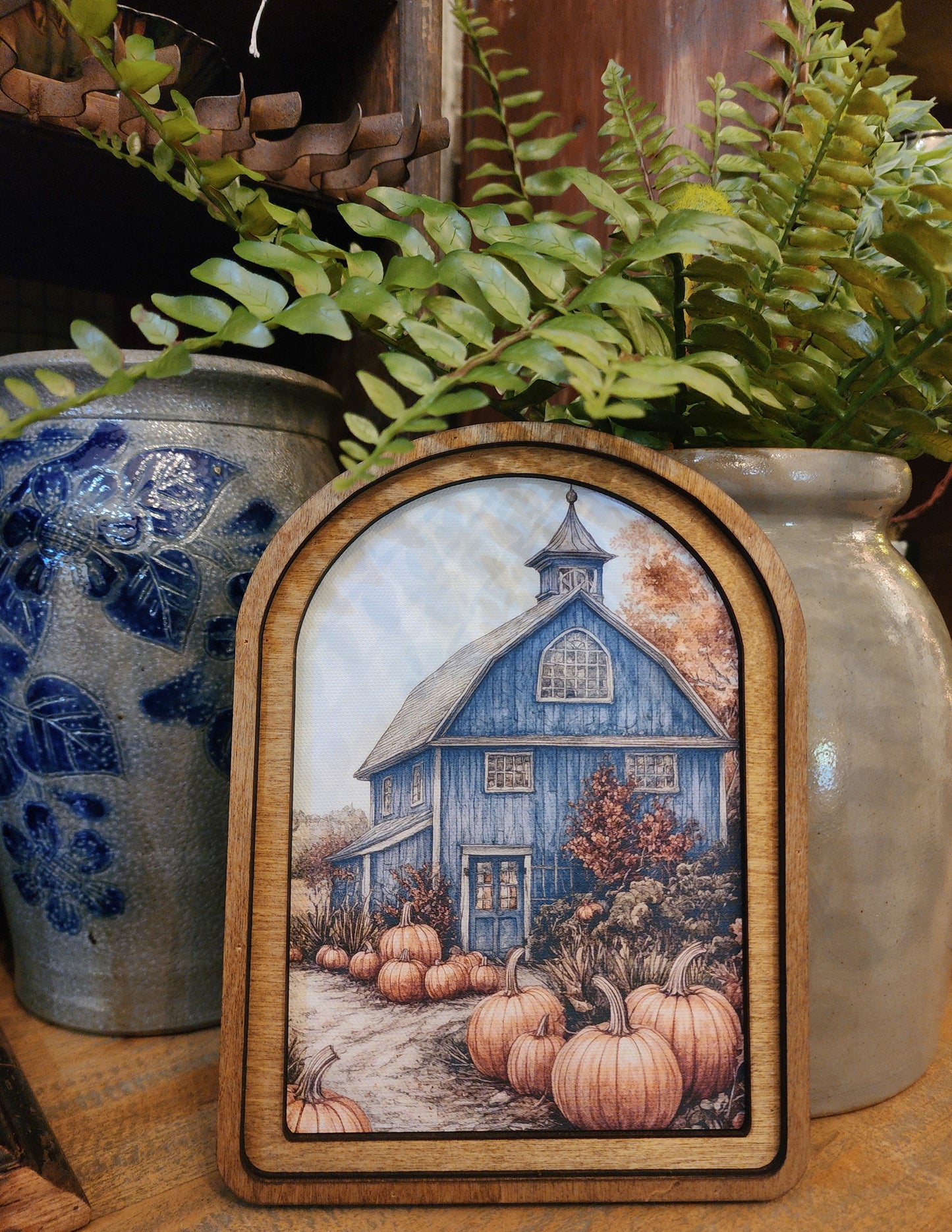 Arch Top Blue Fall Barn Framed Art