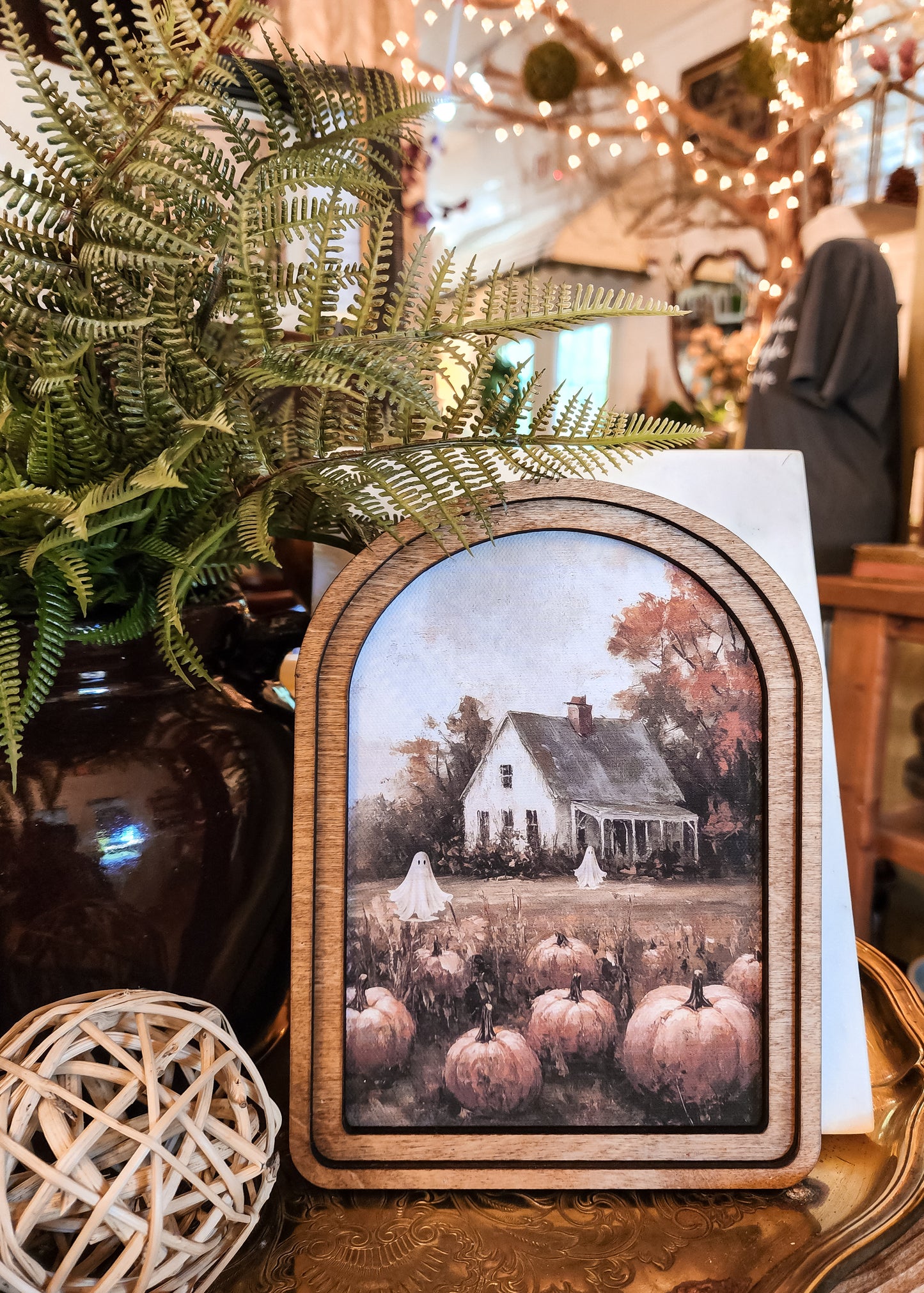 Arch Top Halloween Pumpkin Farmhouse Framed Art