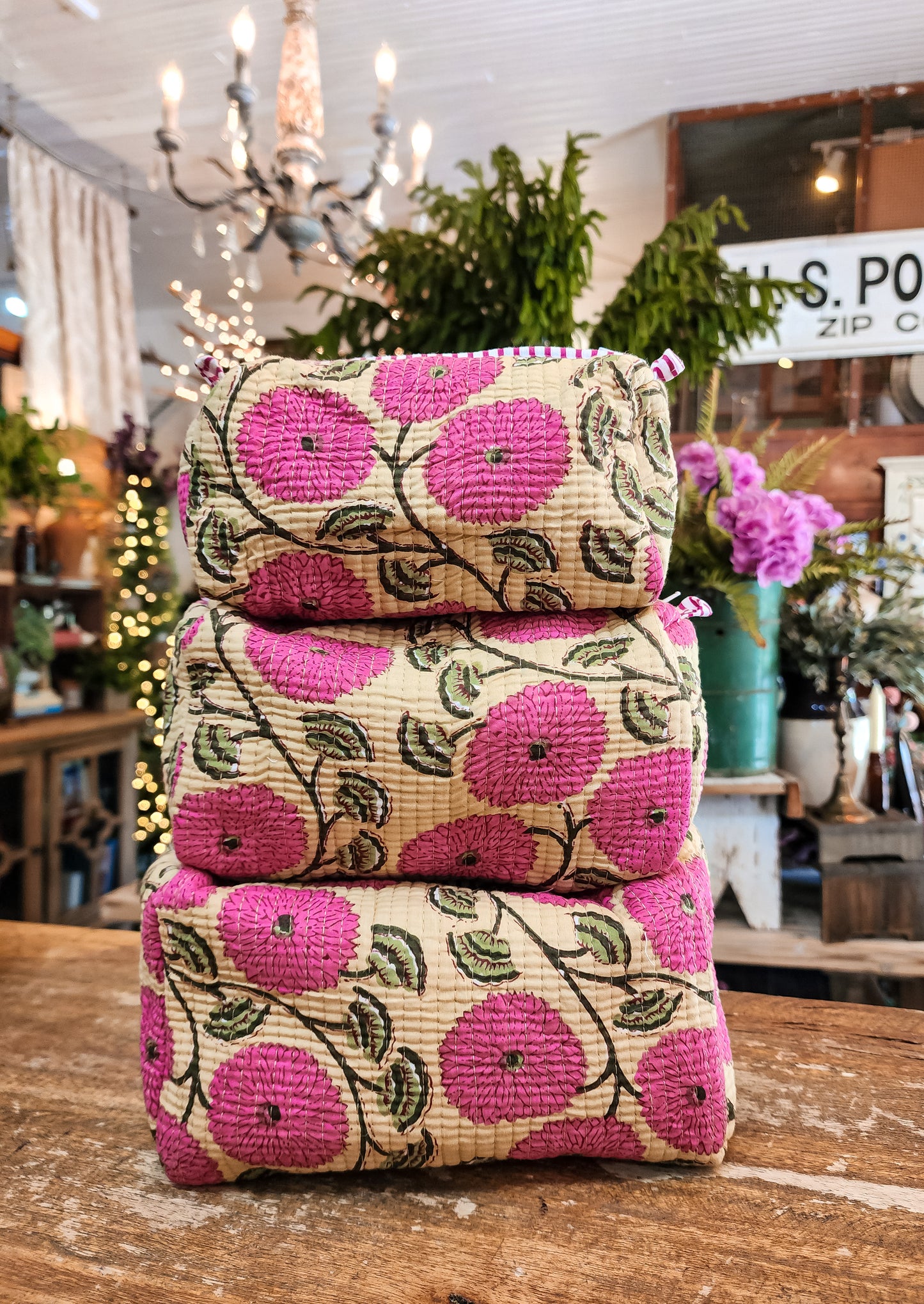 Pink Stripe Poppy Quilted Travel Case (Assorted Size)