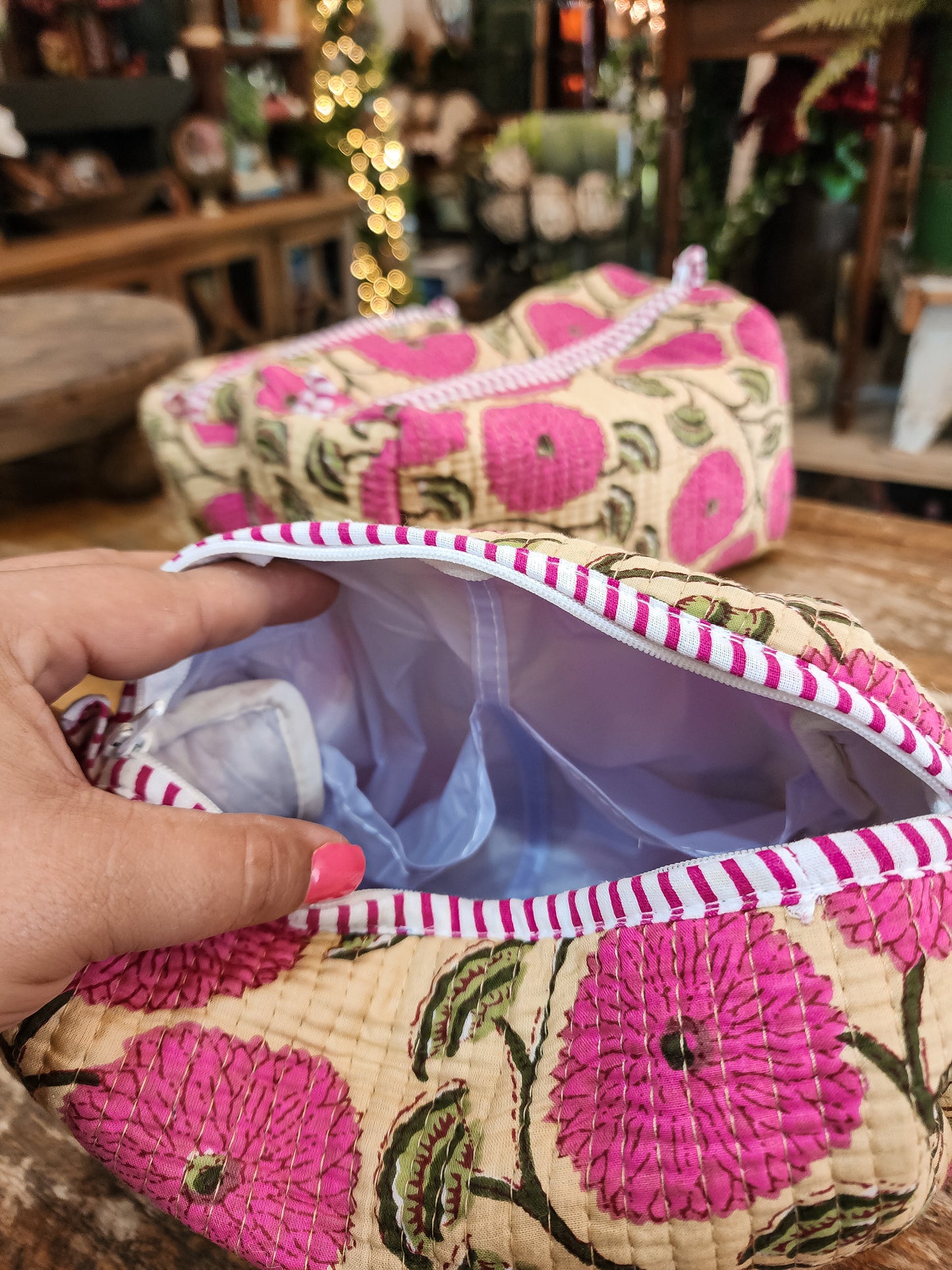 Pink Stripe Poppy Quilted Travel Case (Assorted Size)