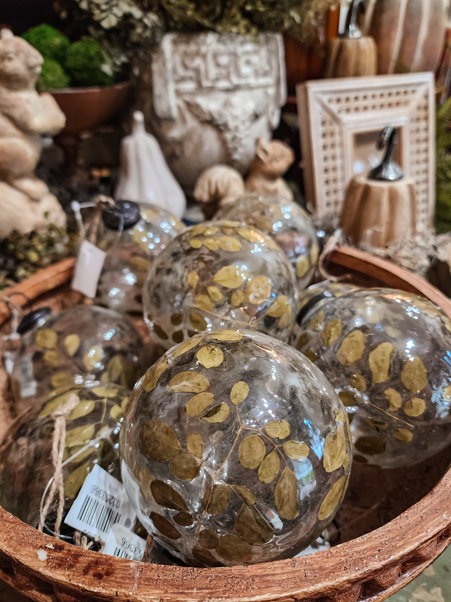 Dried Leaf Orb/ Glass Ornament (Assorted)