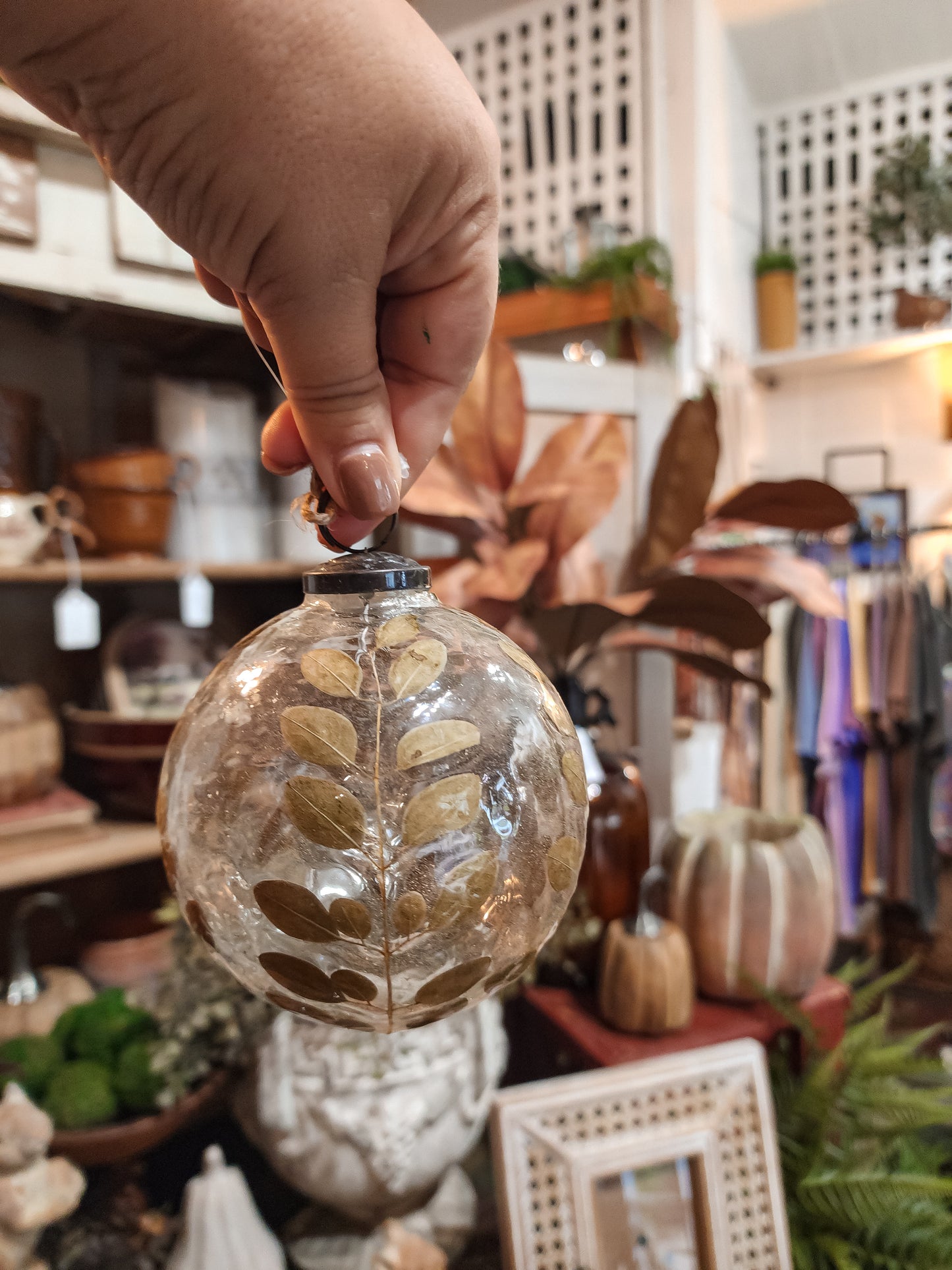 Dried Leaf Orb/ Glass Ornament (Assorted)