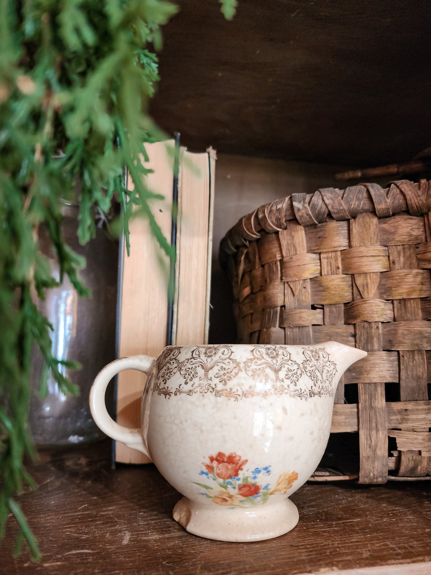 Small Pitcher with Gold and Floral Detail