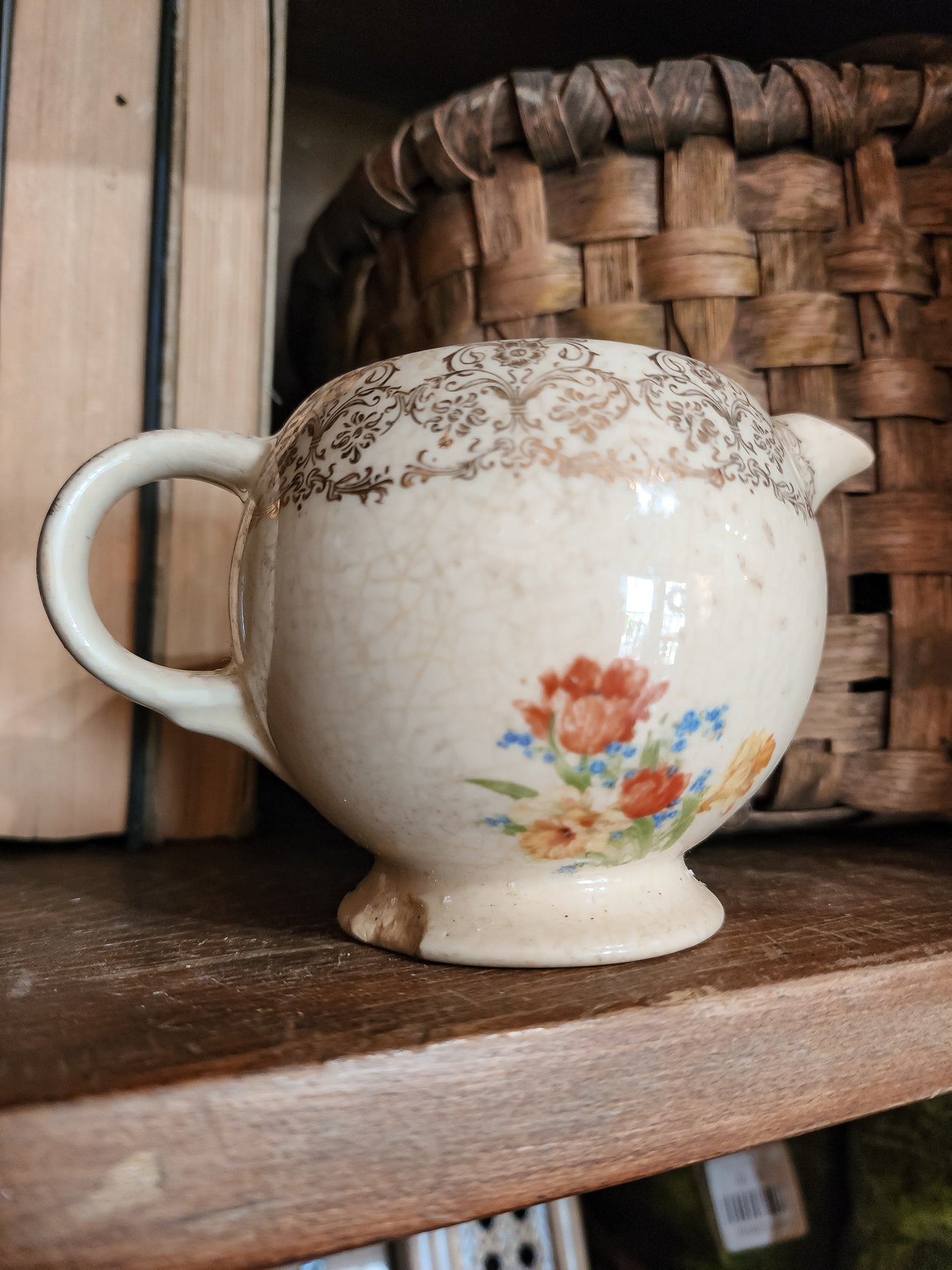 Small Pitcher with Gold and Floral Detail