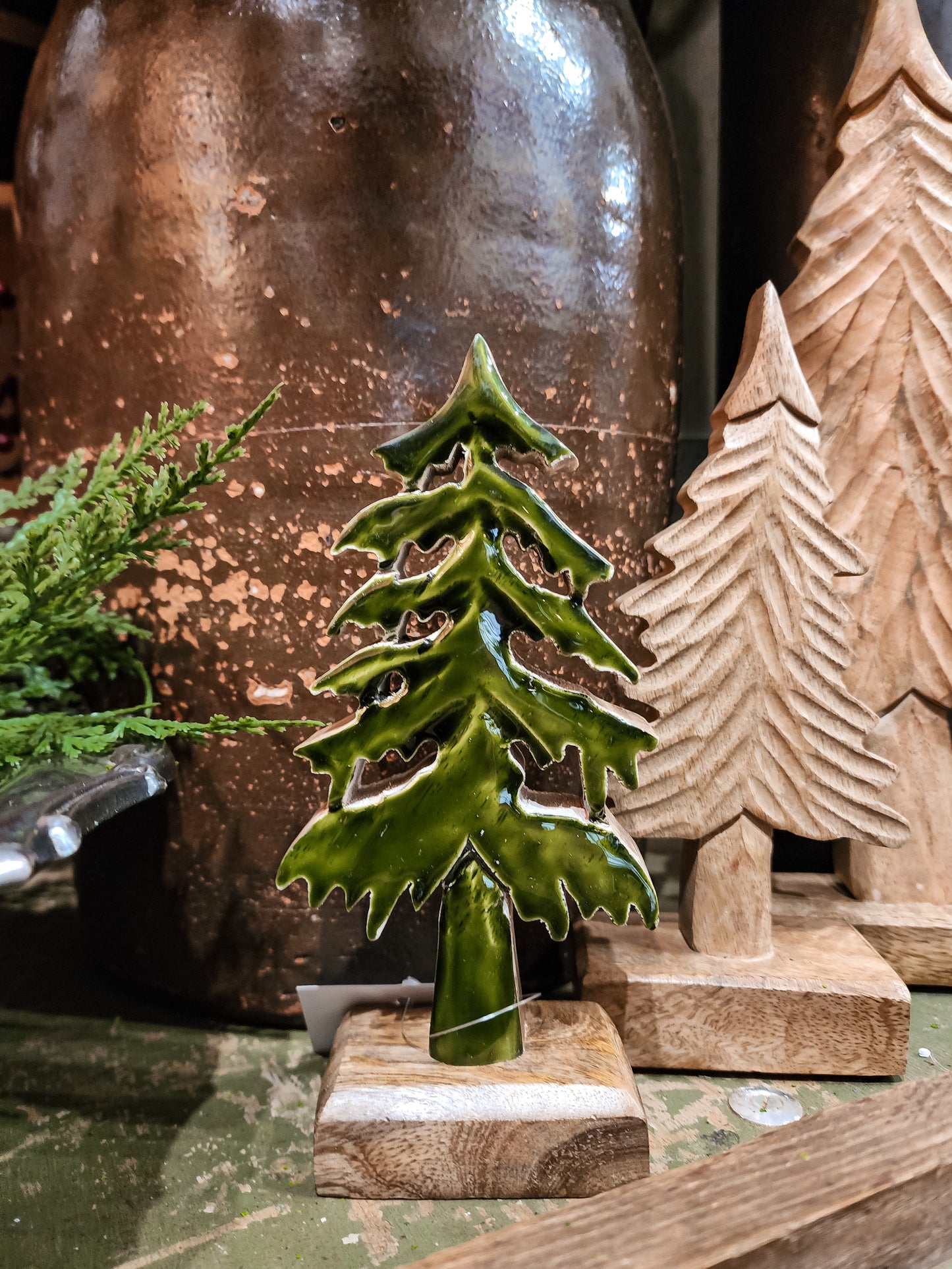 Green Glaze Mango Wood Tree