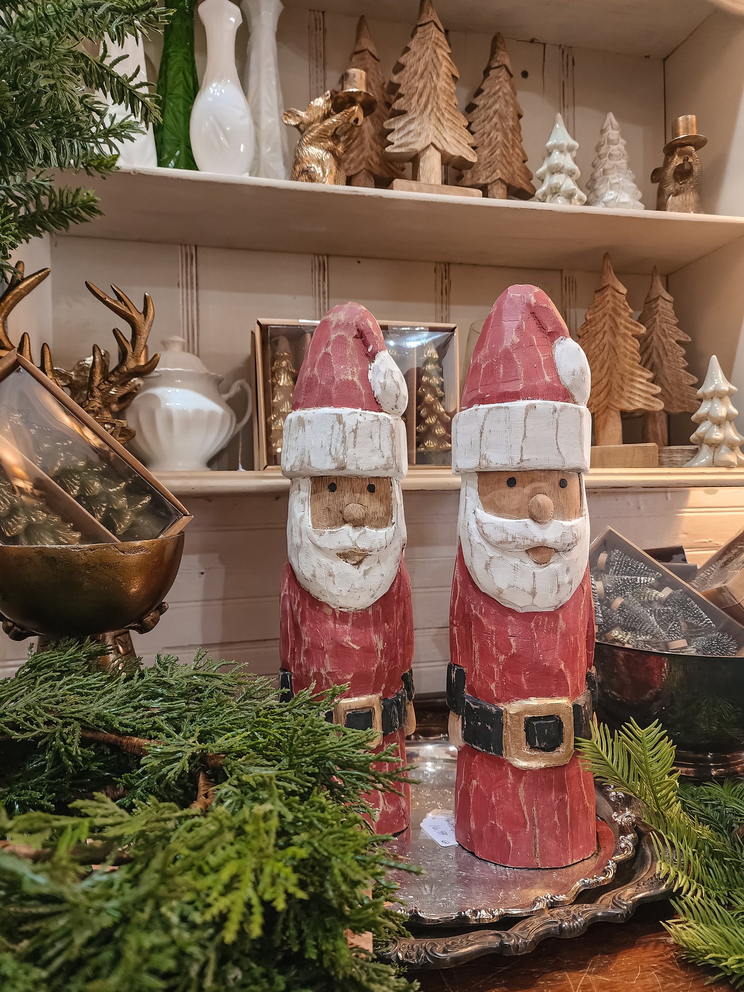 Handmade Mango Wood Santa, Distressed Finish