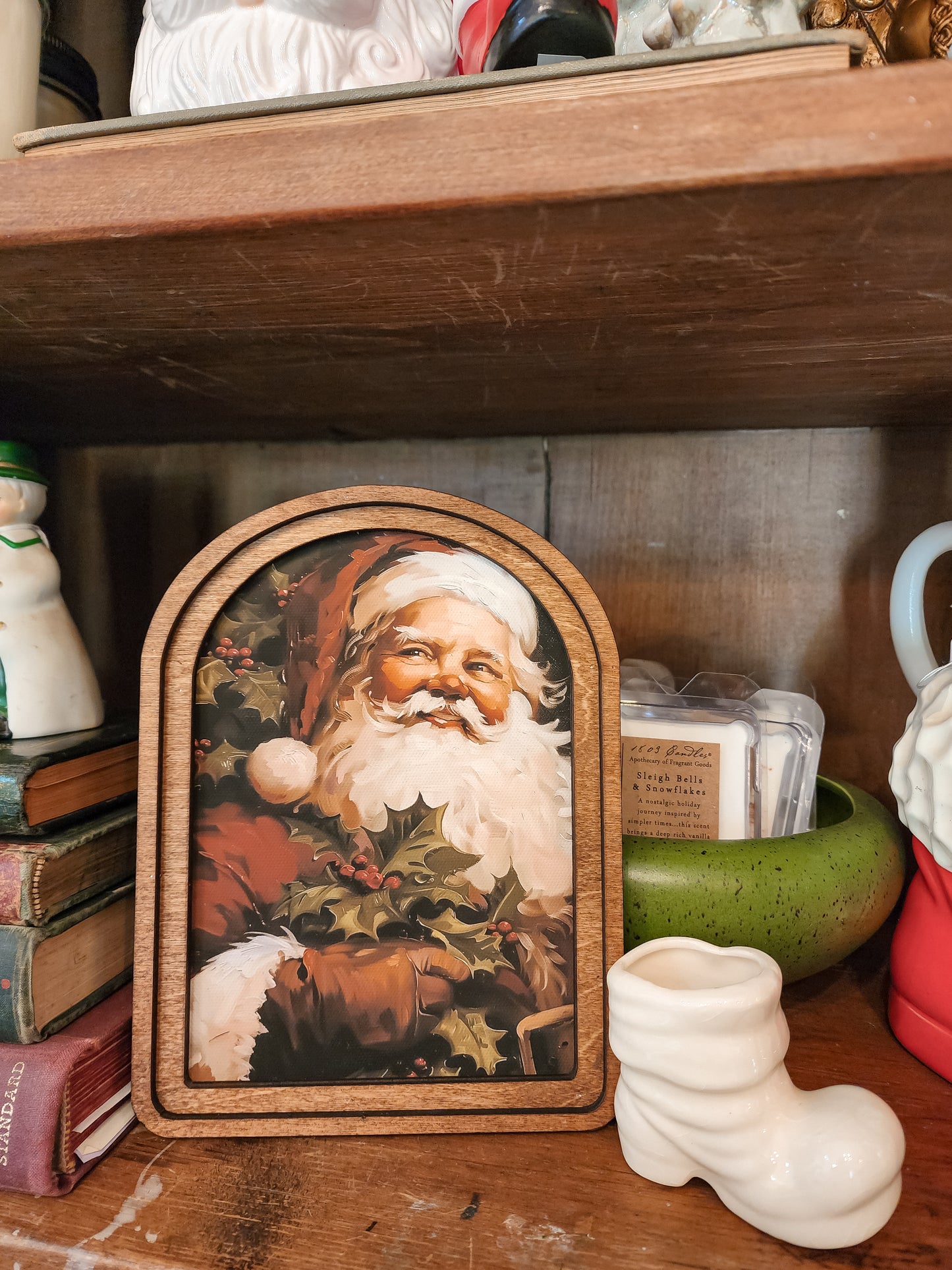 Vintage Santa Framed Art Arch Top