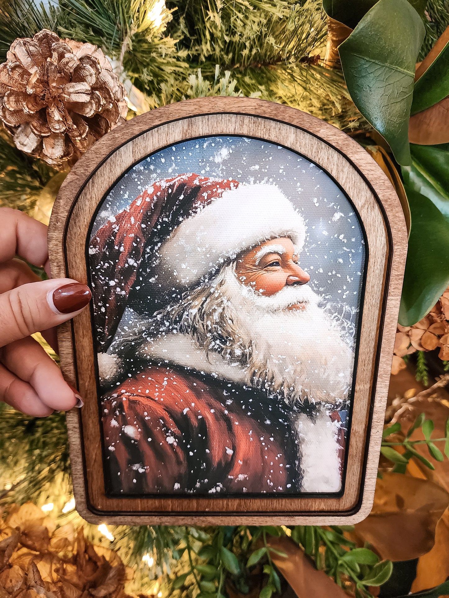 Antique Santa Framed Art Arch Top