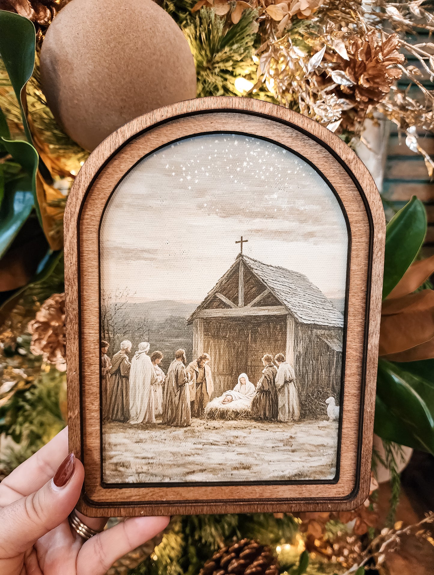 Nativity Scene Framed Art Arch Top