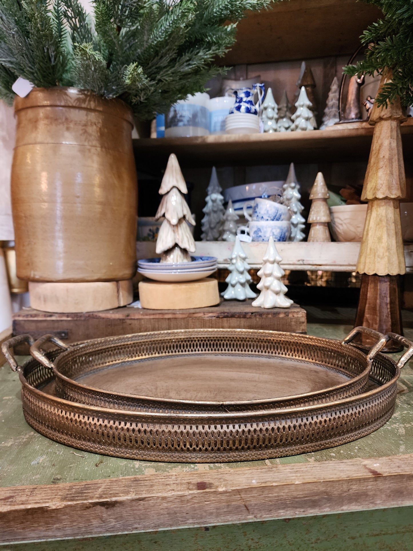 Oval Antique Gold Tray with Handles