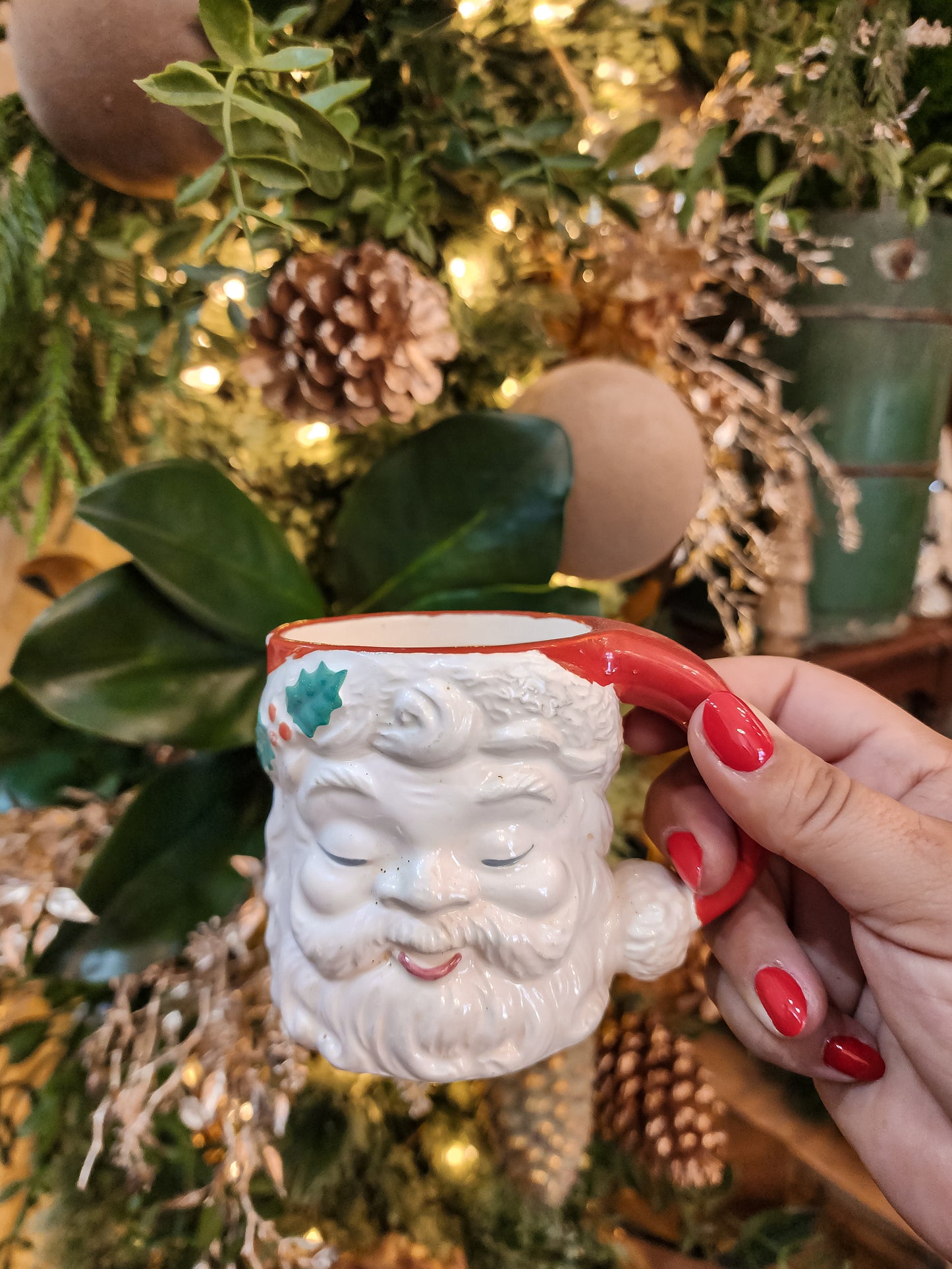 Vintage Santa Mug with Holly