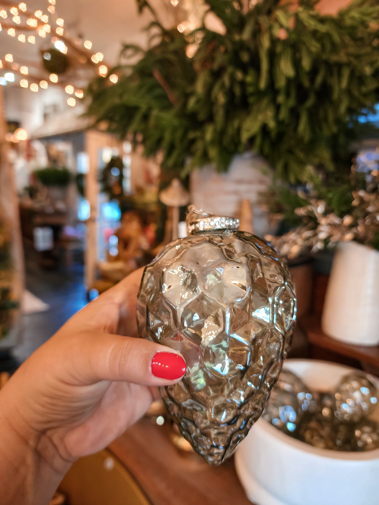 Hexagon Pinecone Shape Glass Ornament