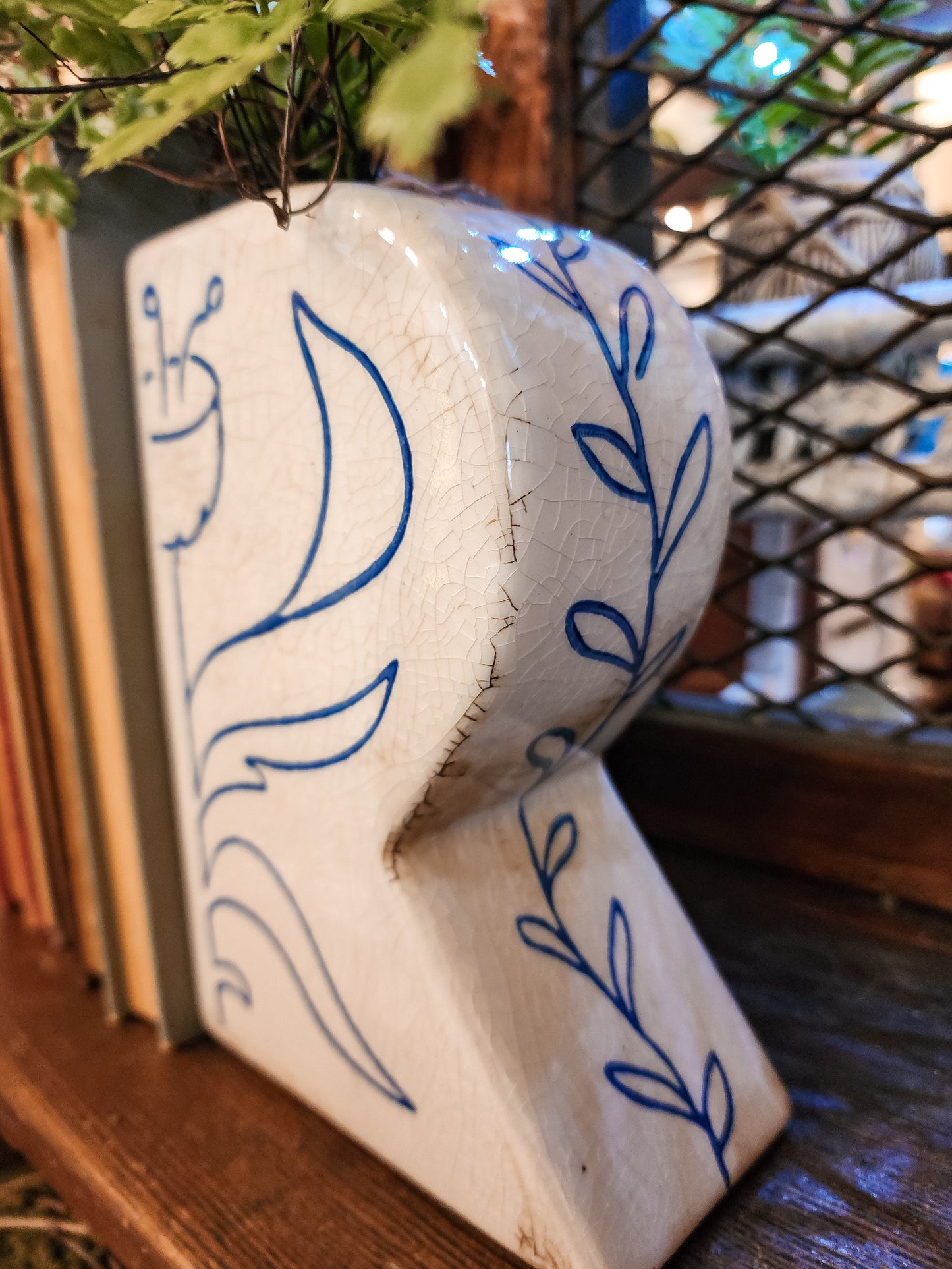 Terra-cotta Vases/Bookends w/ Hand-Painted Flower, Set of 2