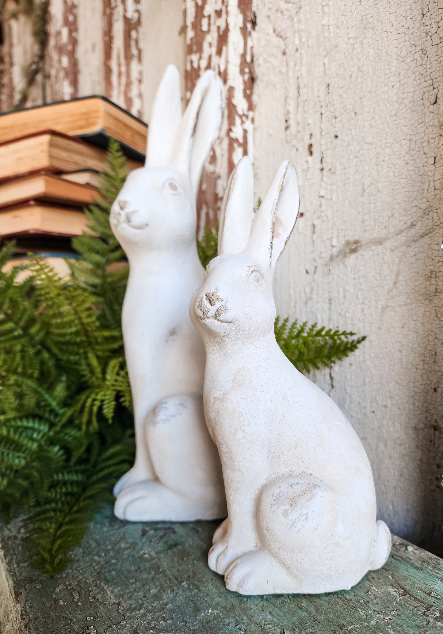 Louis White Cement Bunny 9"
