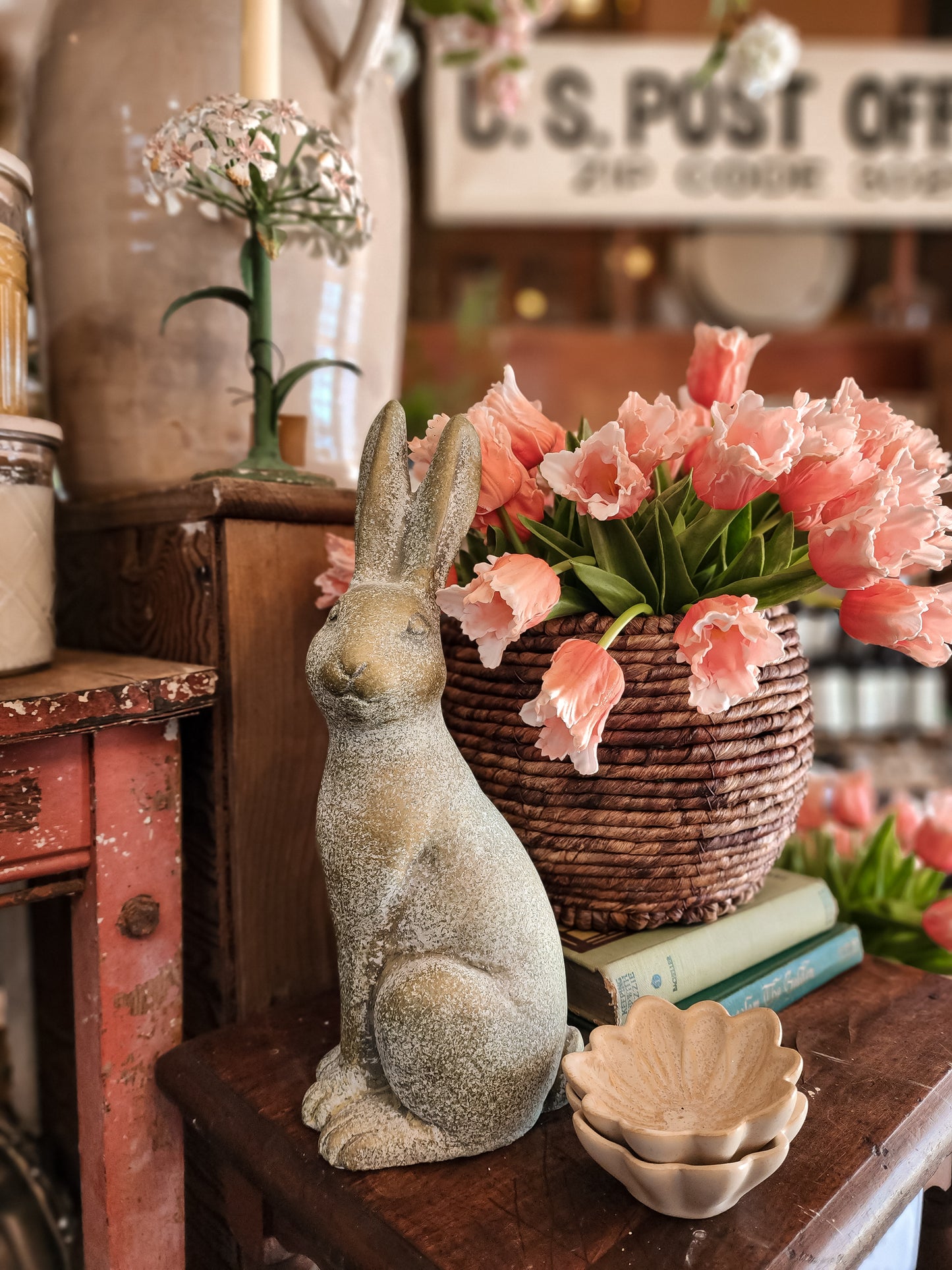 Green and Gold Weathered Cement Rabbit