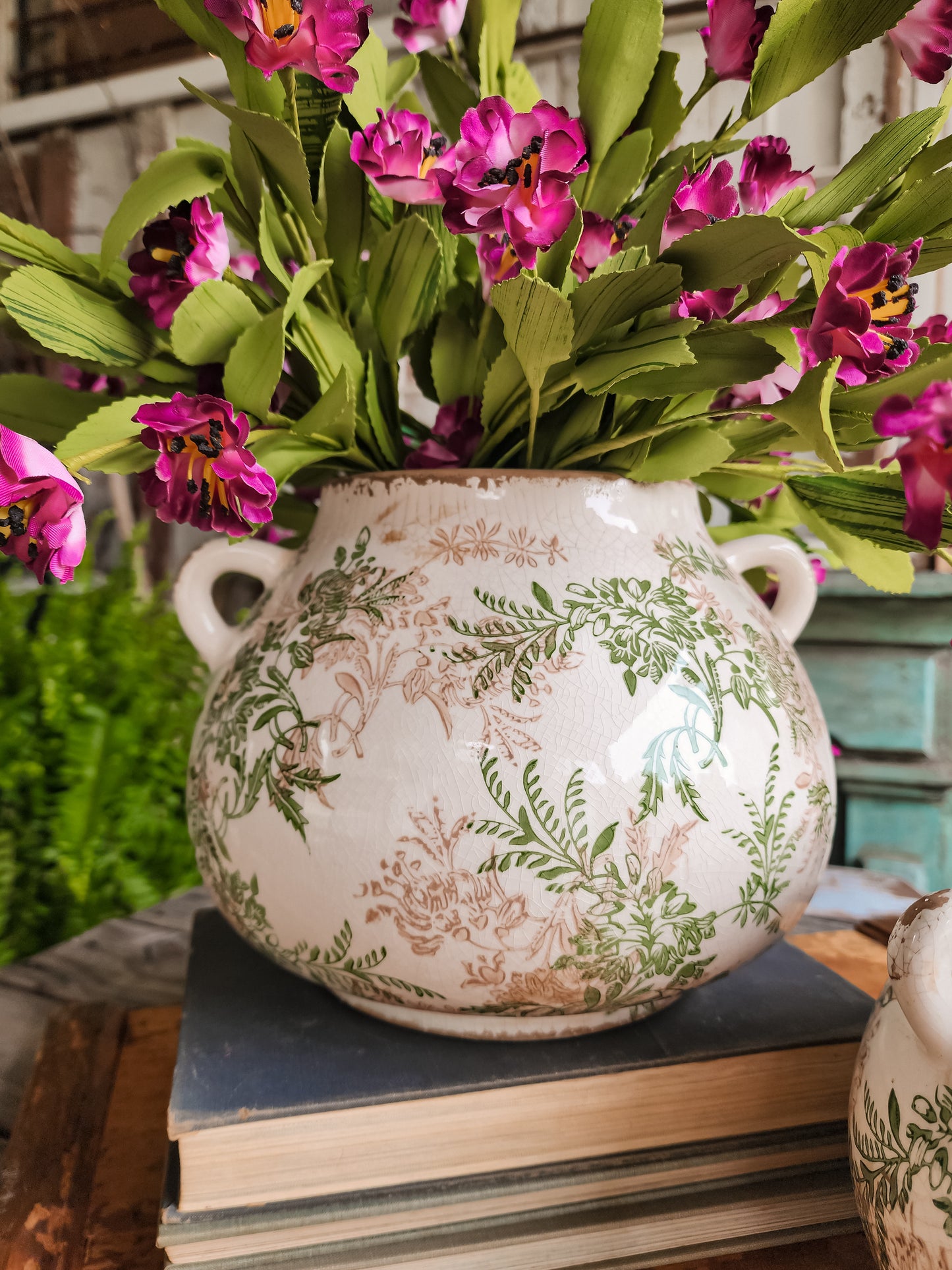 Ceramic Fern Vase with Handles