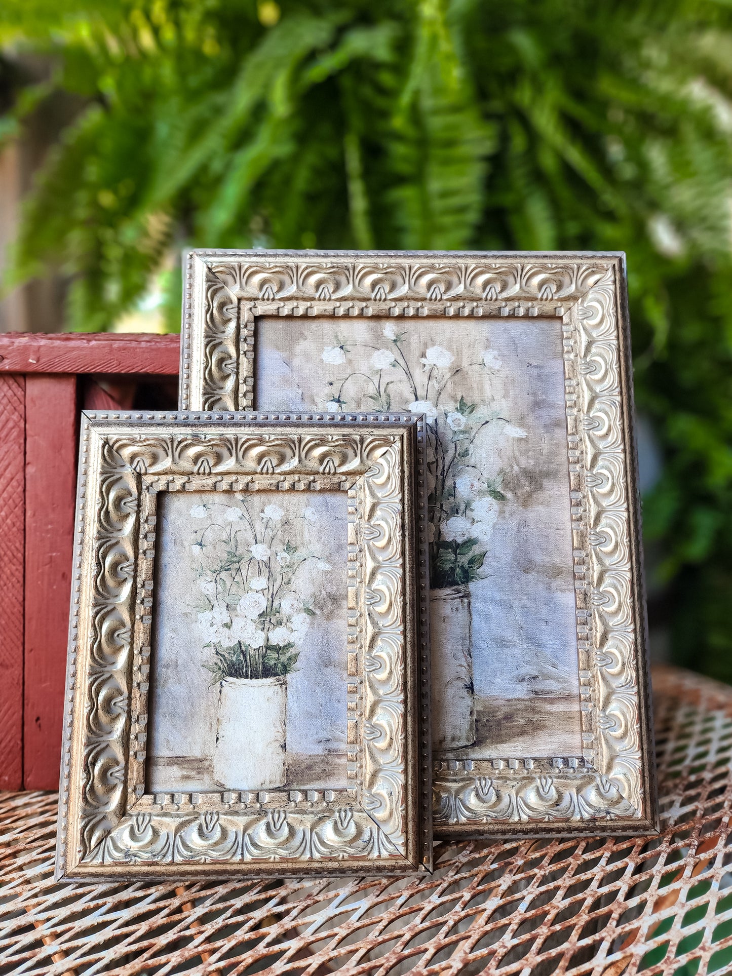 (Large) Long Stem Roses Framed Antique Art