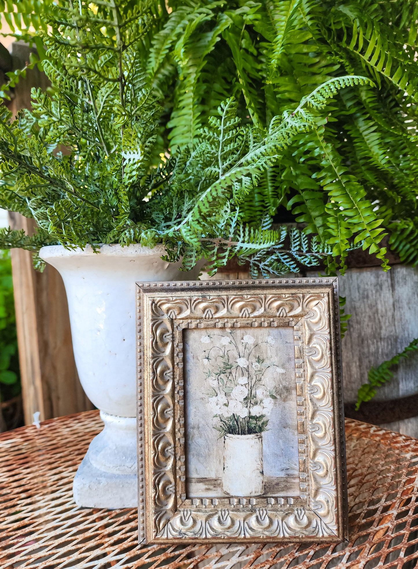 (Small) Long Stem Roses Framed Antique Art