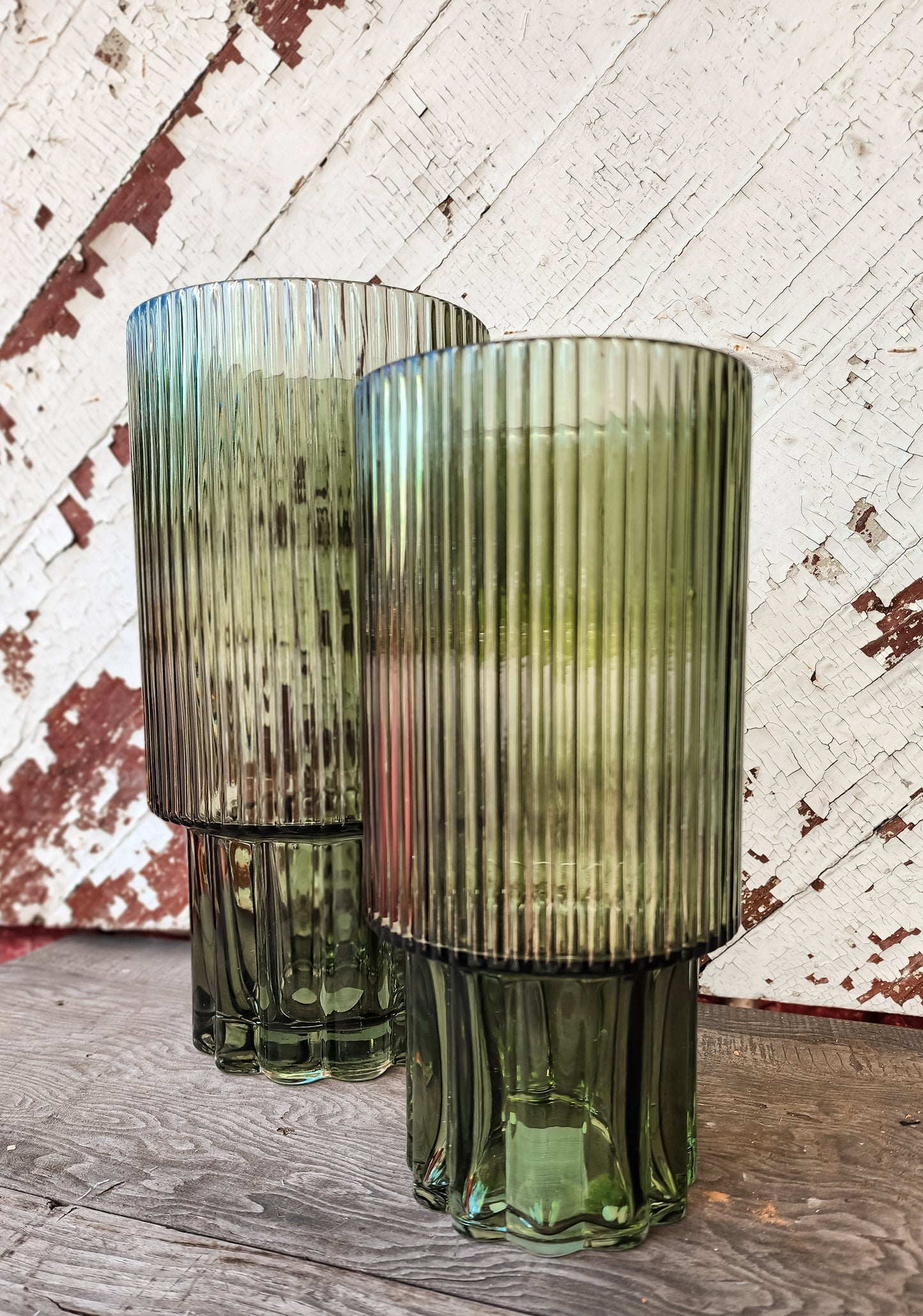 Slim Ribbed Green Vase (Assorted)