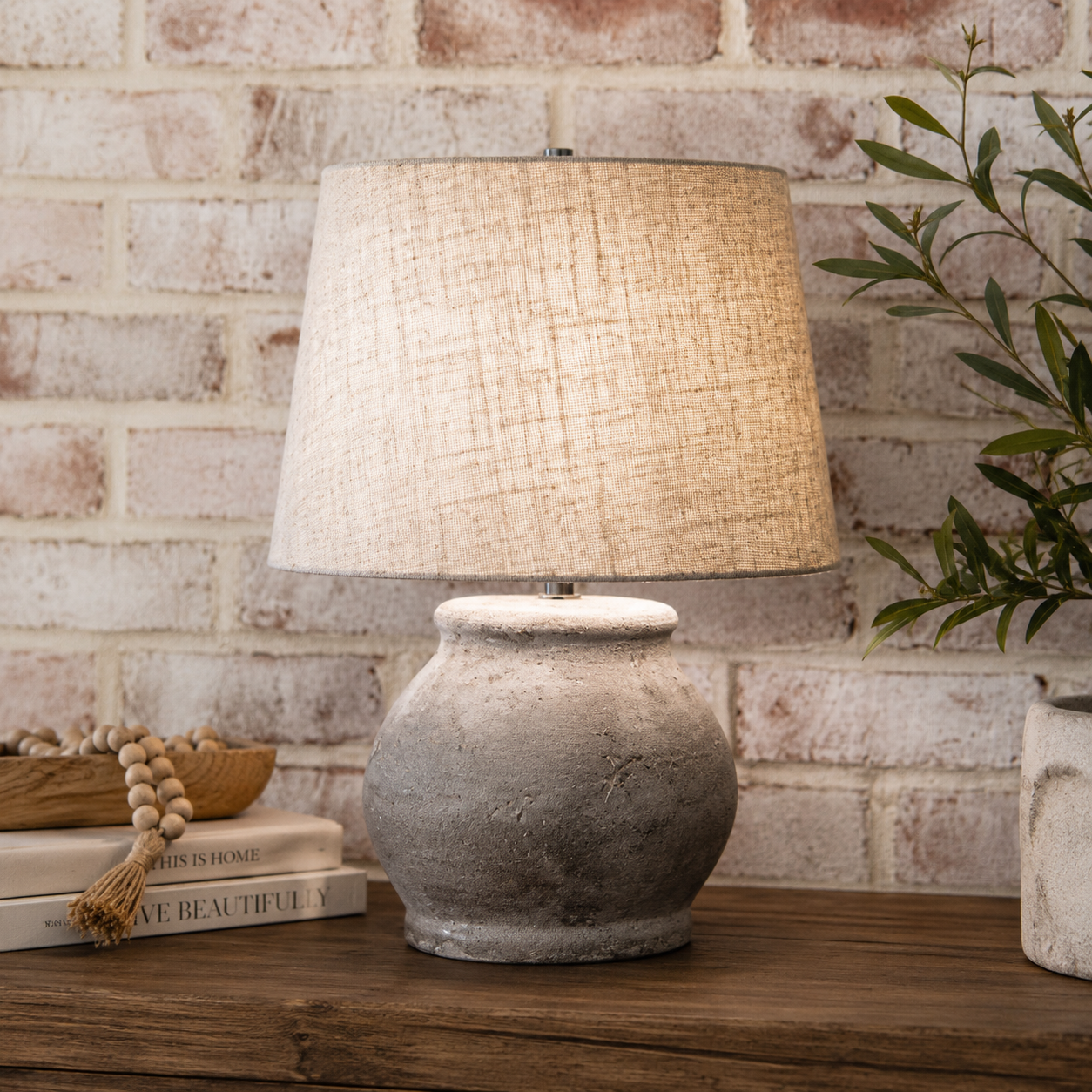 Grey Textured Terra Cotta Table Lamp