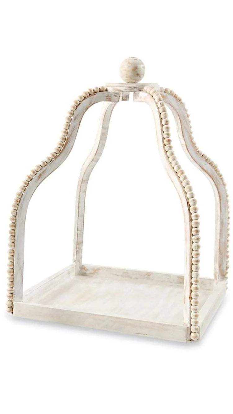 White Wood Beaded Lanterns Set of Two
