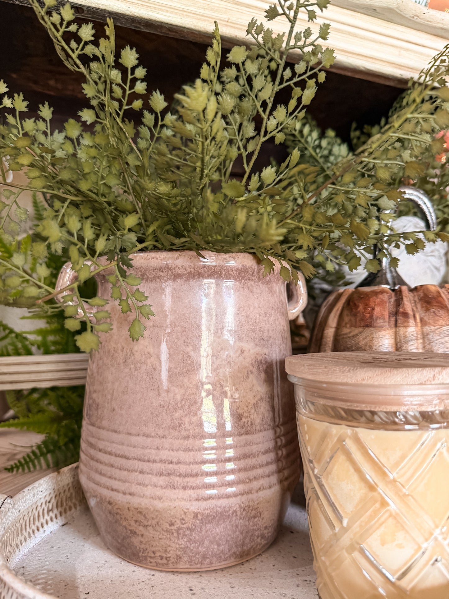 Weathered Brown Glazed Terracotta Vessel with Handles