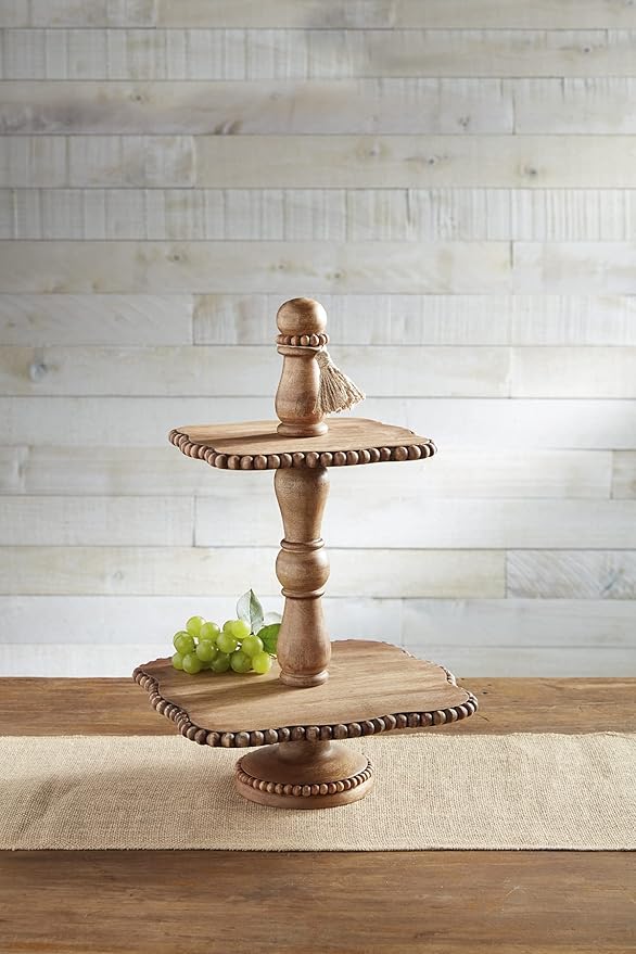Natural Wood Bead Two Tier Server