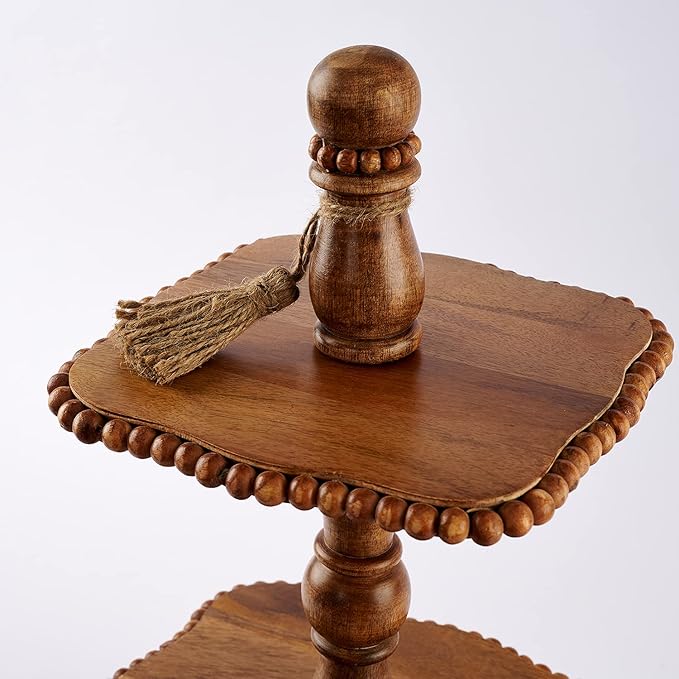 Natural Wood Bead Two Tier Server