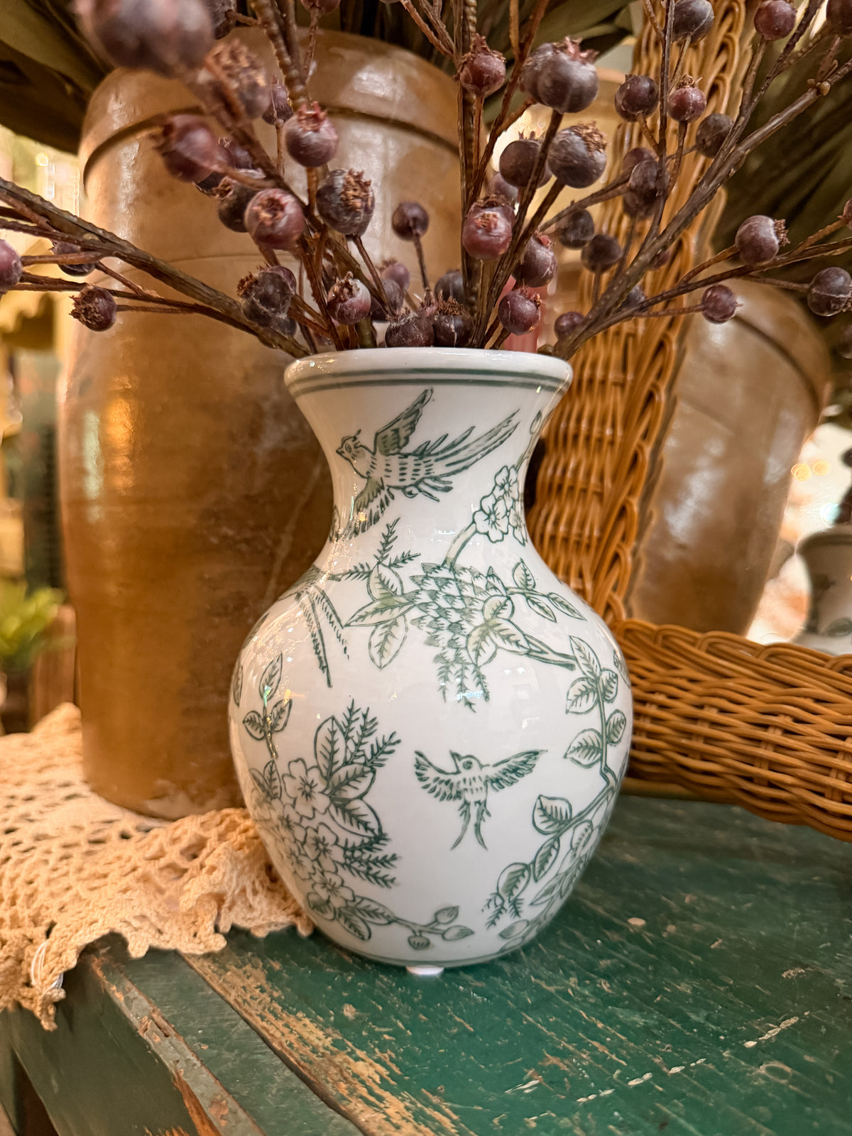 Small Green Floral Porcelain Vase