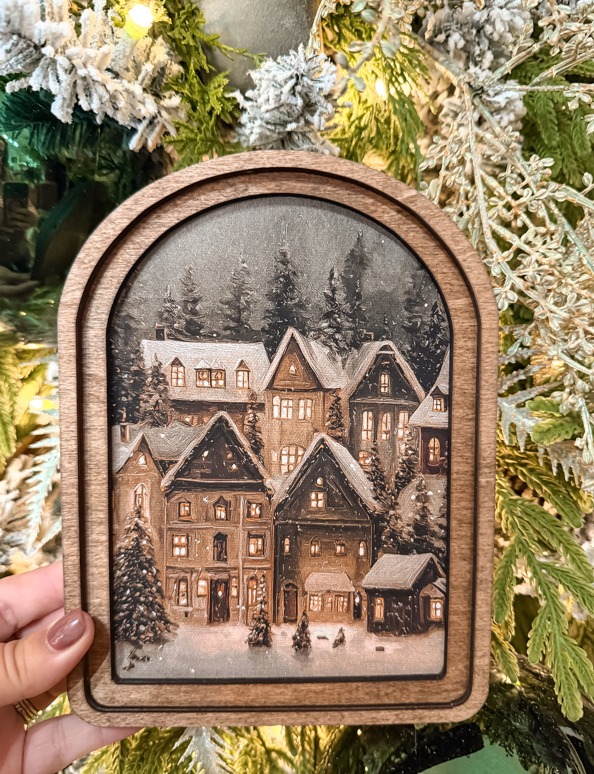 Arch Top Snowy Christmas Village Framed Art | 6" x 8"