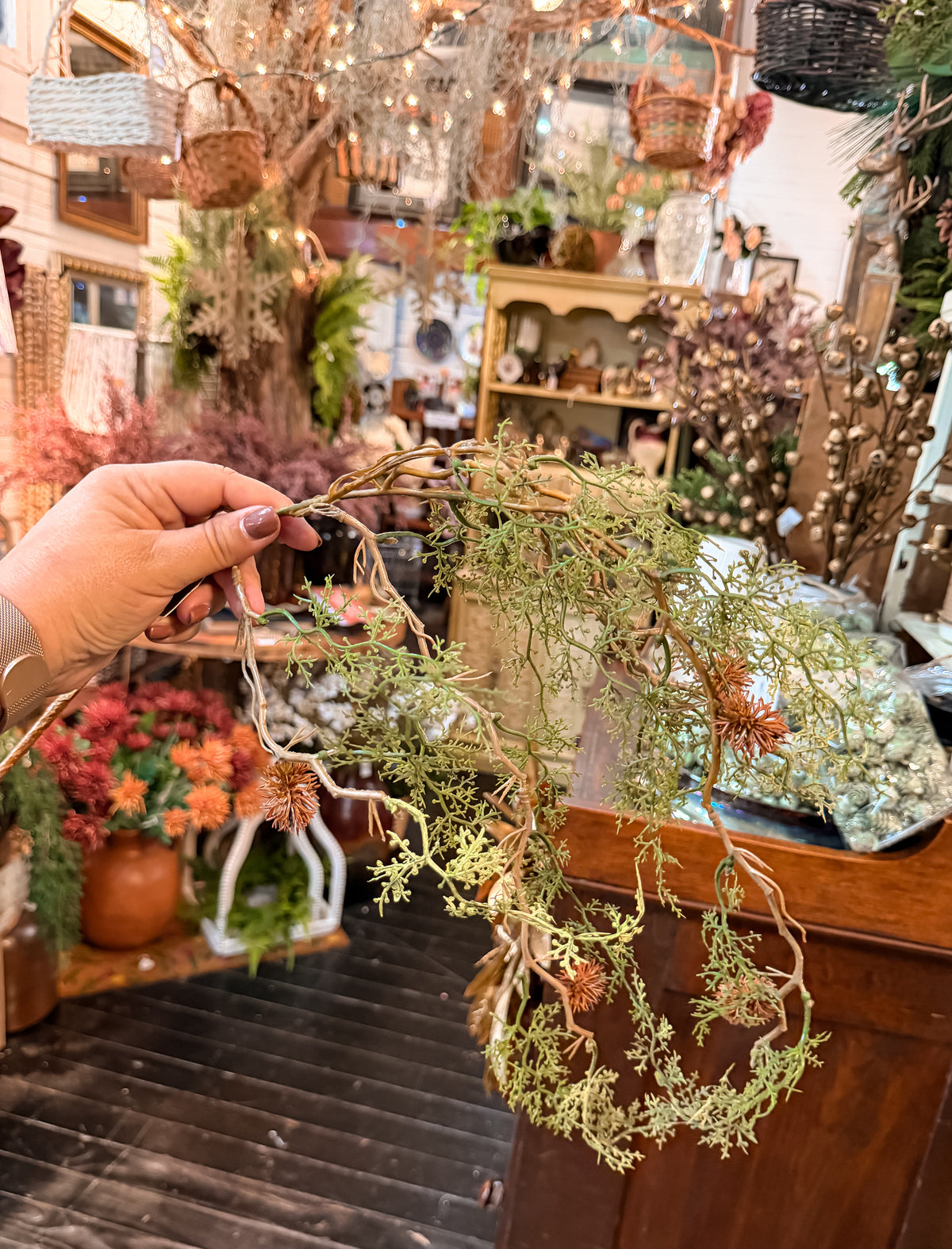 36" Wispy Fern & Thistle Branch – Green/Brown